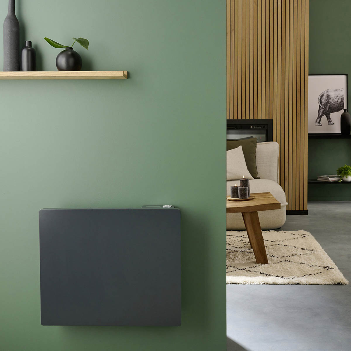 Panel Radiator Electric Dark Grey Programmable Thermostat 1000W (H)45x(W)54cm - Image 2