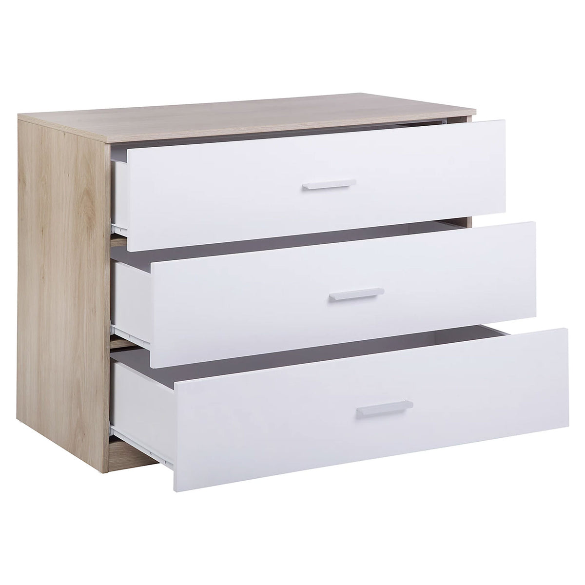 Hadwell 3 Drawer Chest of Drawers White Oak Effect Bedroom Storage 80cm - Image 5