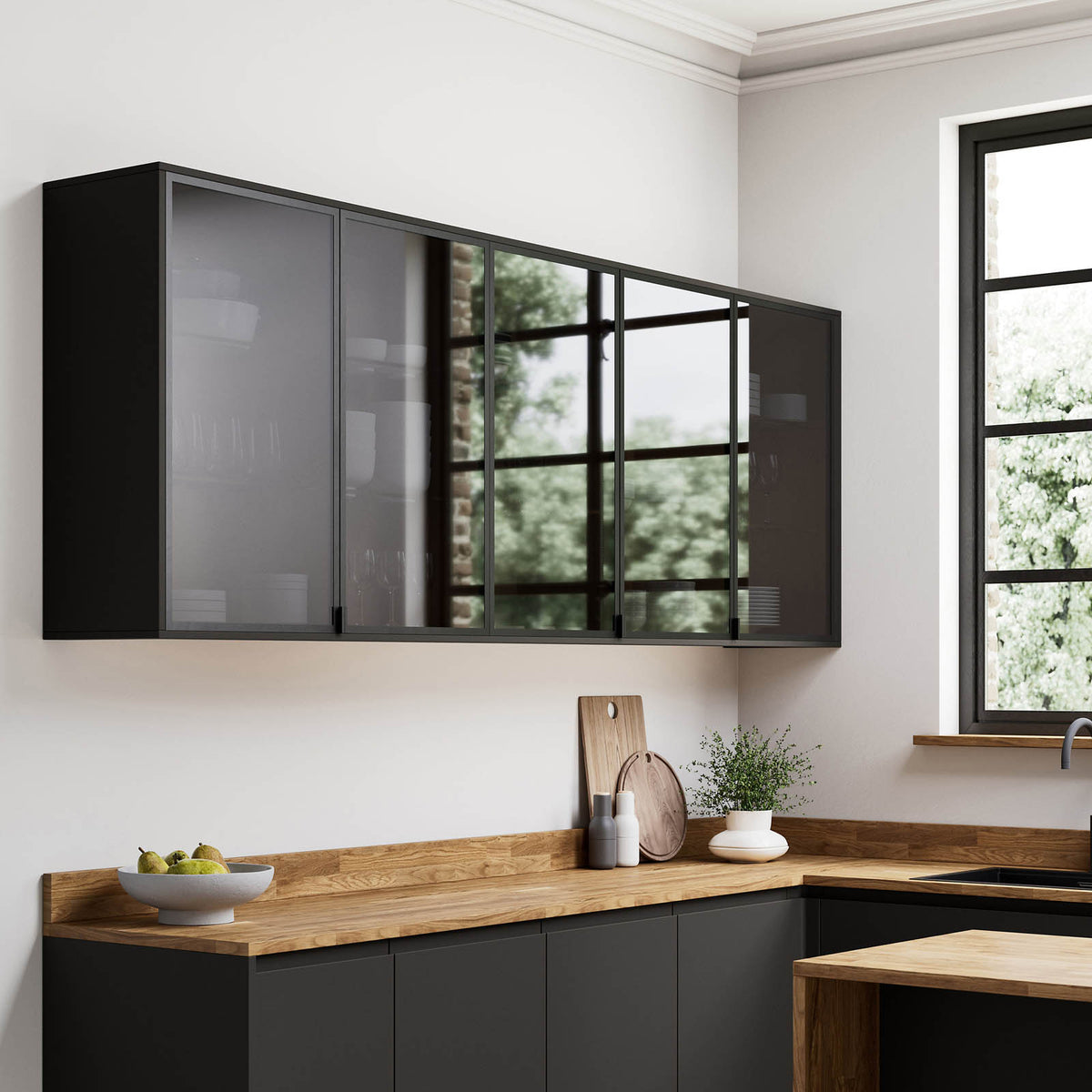 Kitchen Cabinet Door Winterana Black Glazed Smoked Glass Modern H71.5xW30cm - Image 4