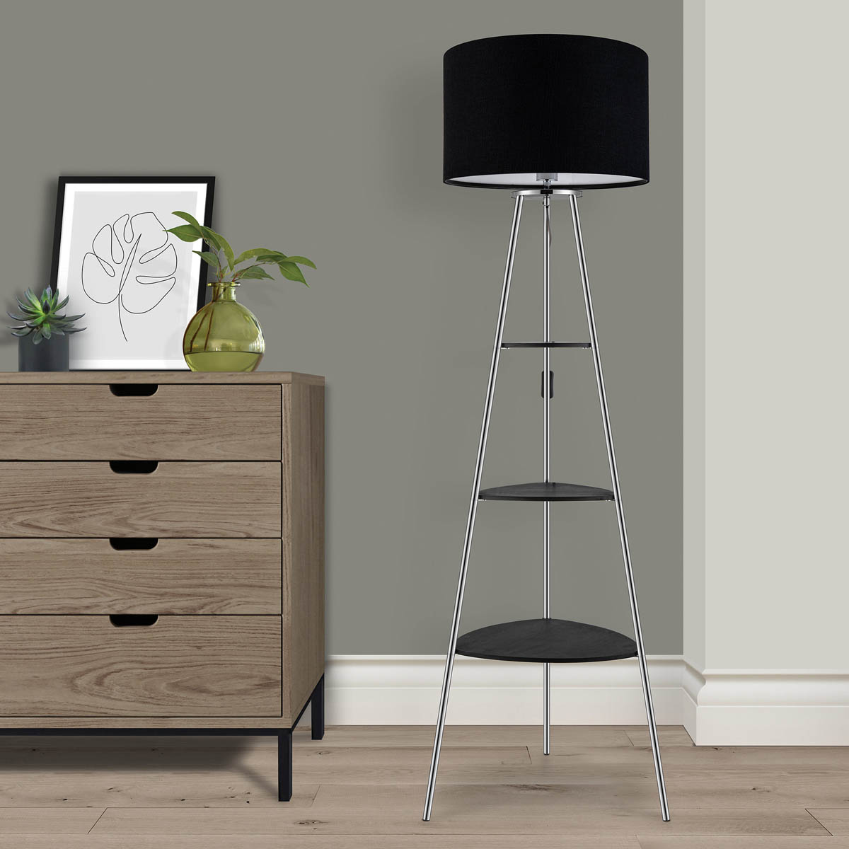 Floor Lamp 3 Shelves Black Chrome Effect Living Room Modern Industrial (H)155cm - Image 4