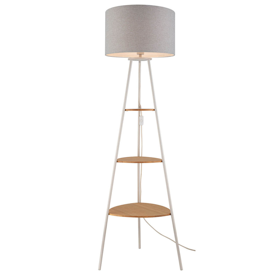 Aspen Floor Lamp With Shelves Matt Grey Drum Shade Modern Livingroom (H)155cm - Image 5