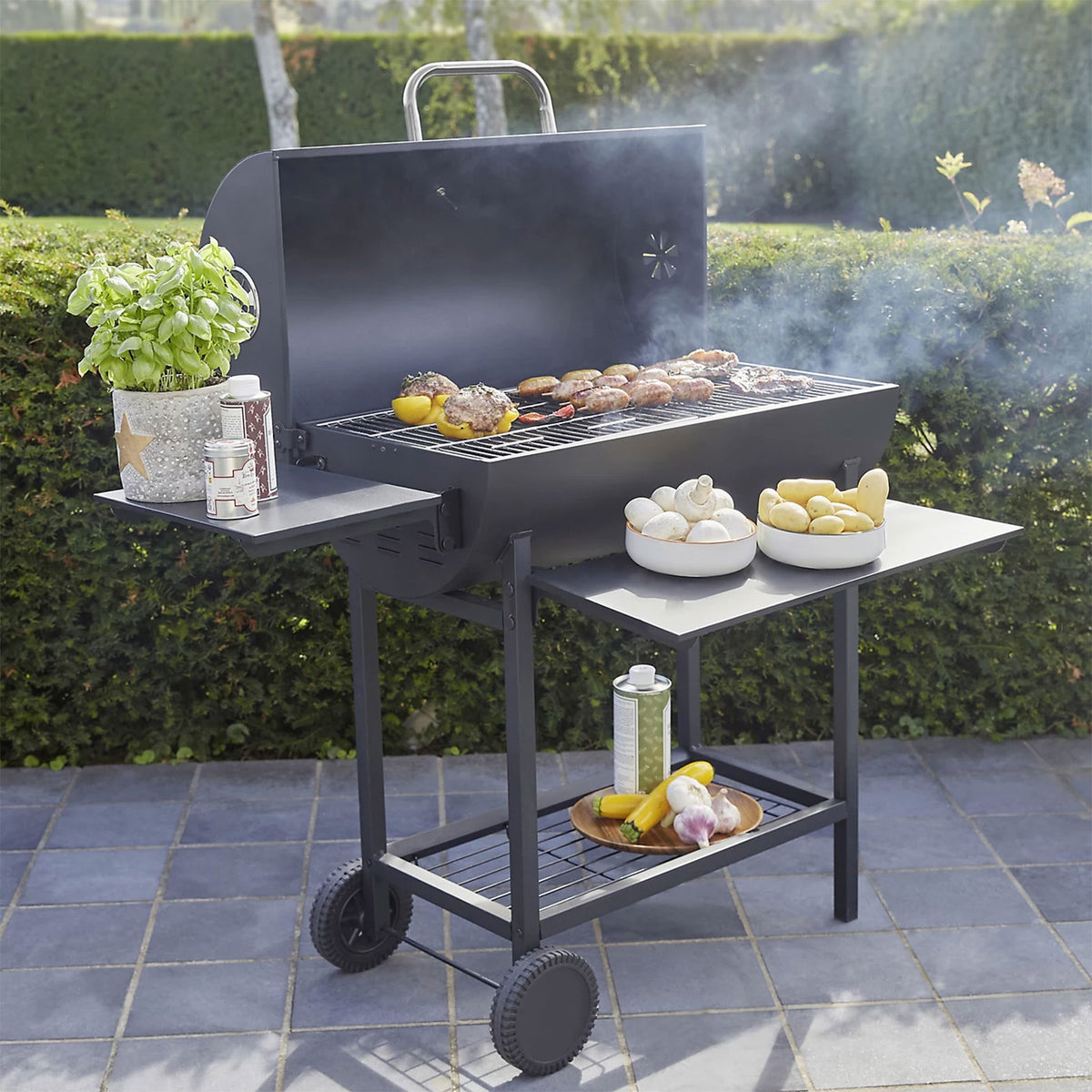 Griffin Black Charcoal BBQ Rectangle Garden Barbecue Grill Trolley - Image 3