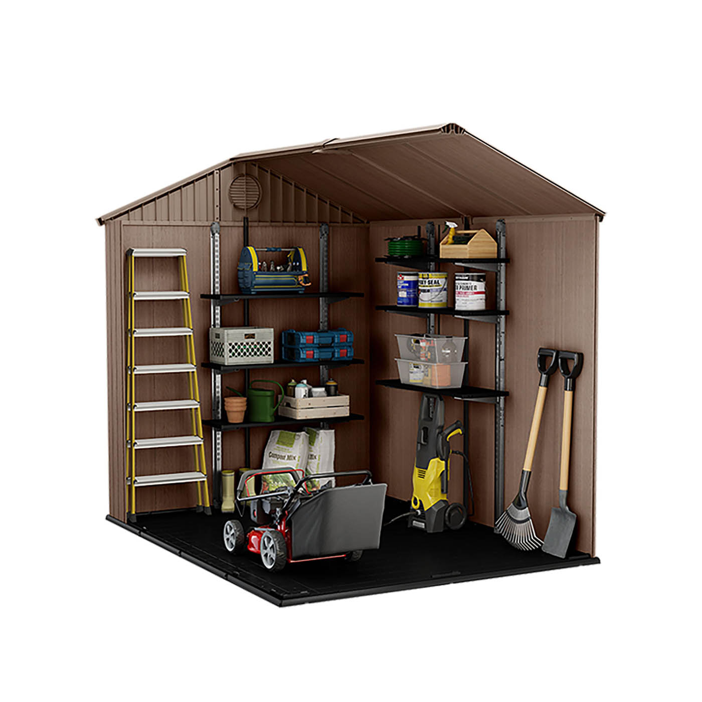 Keter Garden Shed 8x6ft Plastic Brown 2 Door Storage With Floor And 1 Window - Image 7