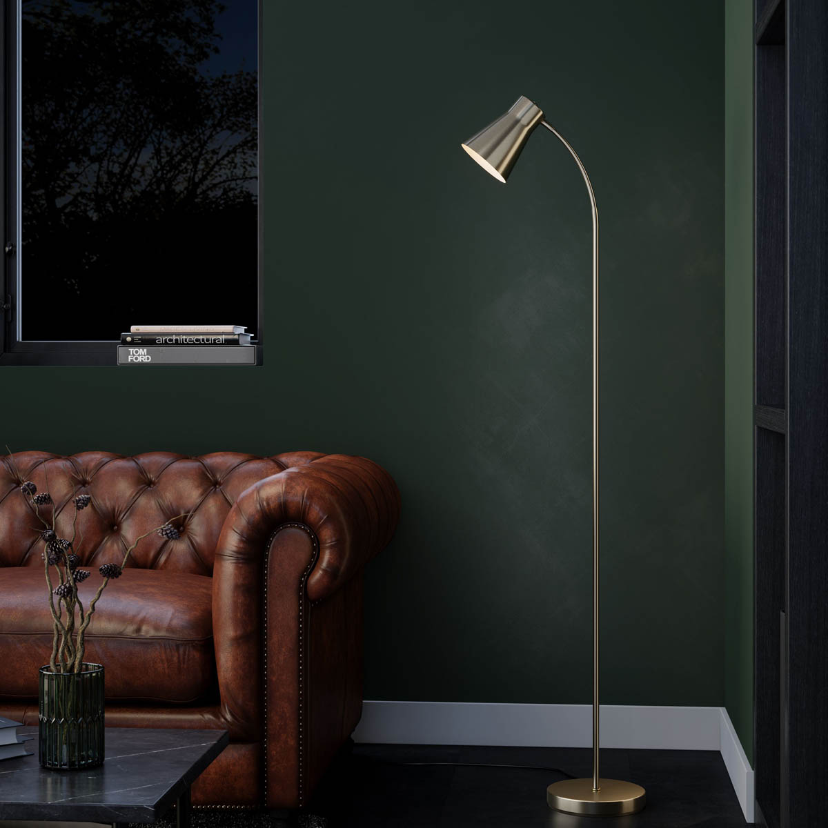 Floor Lamp Metal Satin Antique Brass Effect Adjustable Head Industrial (H)150 cm - Image 2