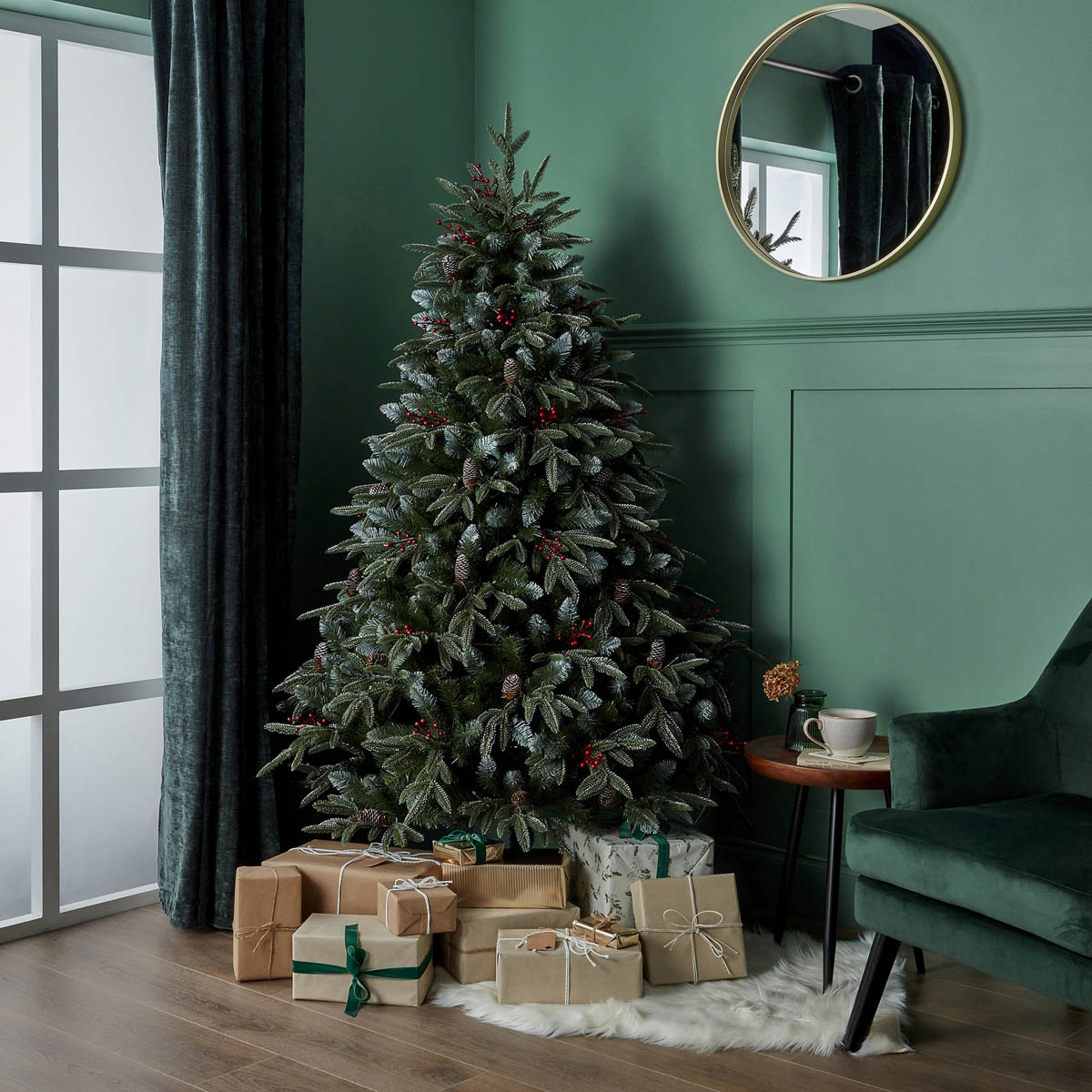 Christmas Tree 6ft Artificial Green Frosted LED Pre Lit Warm White Indoor - Image 1