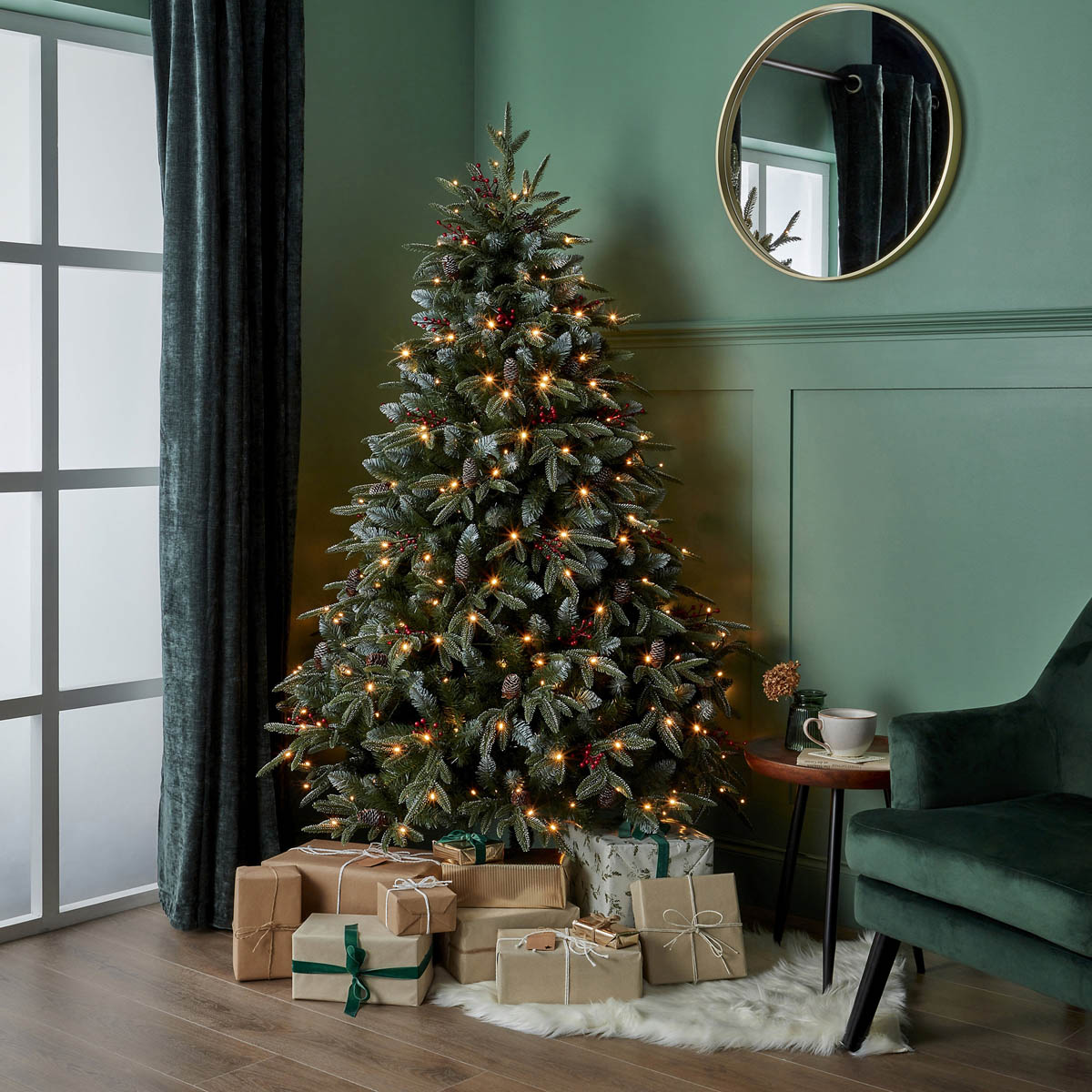 Christmas Tree 6ft Artificial Green Frosted LED Pre Lit Warm White Indoor - Image 5