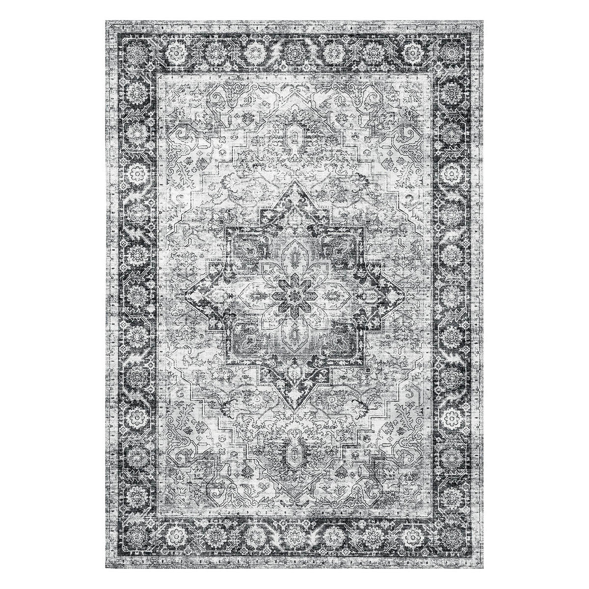 Medium Rug Chenille Grey Traditional Living Room Bedroom (L)170cm x (W)120cm - Image 1