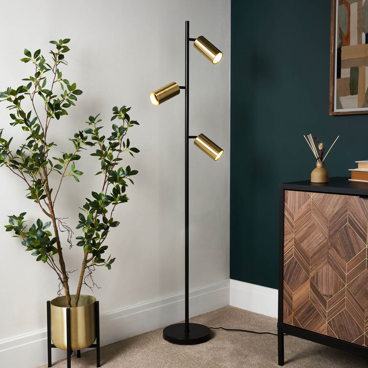 Inlight Floor Lamp 3 LED Adjustable Shades Antique Brass Metal Matt Black Modern - Image 1