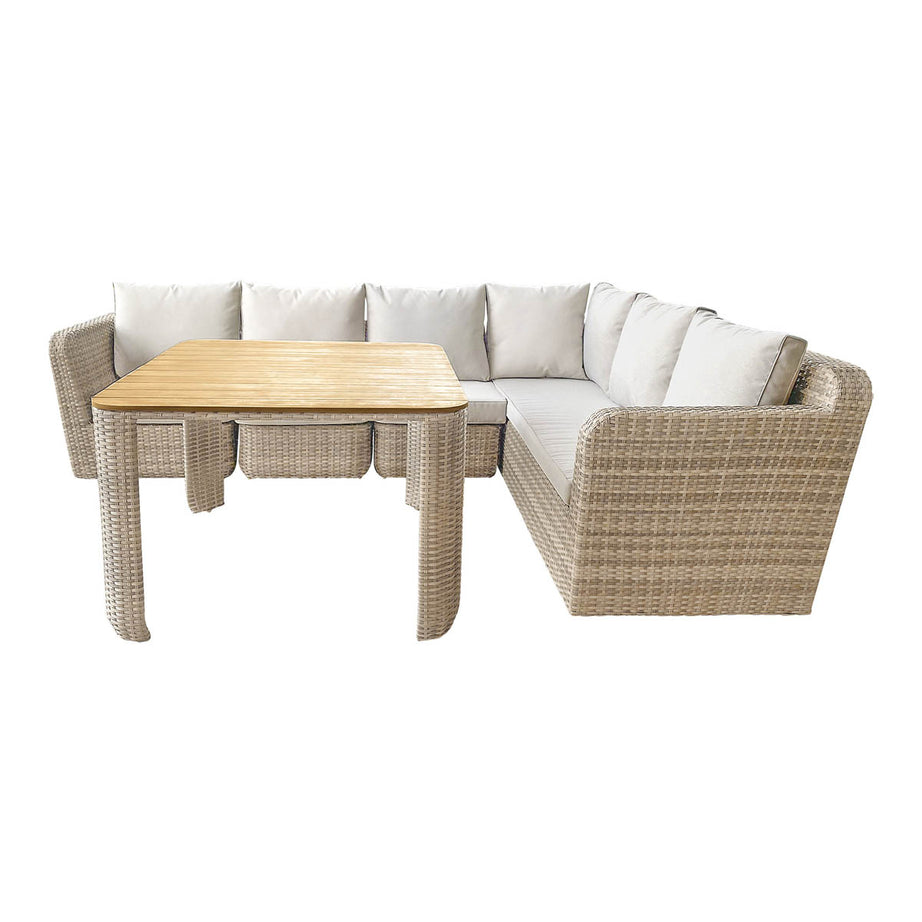 Rattan Garden Set 6 Seater Modular Outdoor Patio Dining Furniture Beige - Image 4