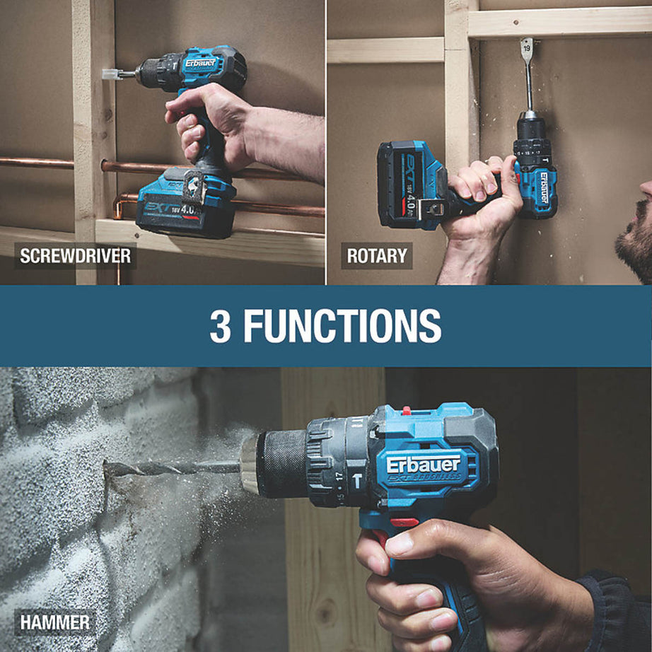 Erbauer Combi Drill ERI1092COM Compact LED 18V Li-Ion EXT Keep Cool Body Only - Image 3