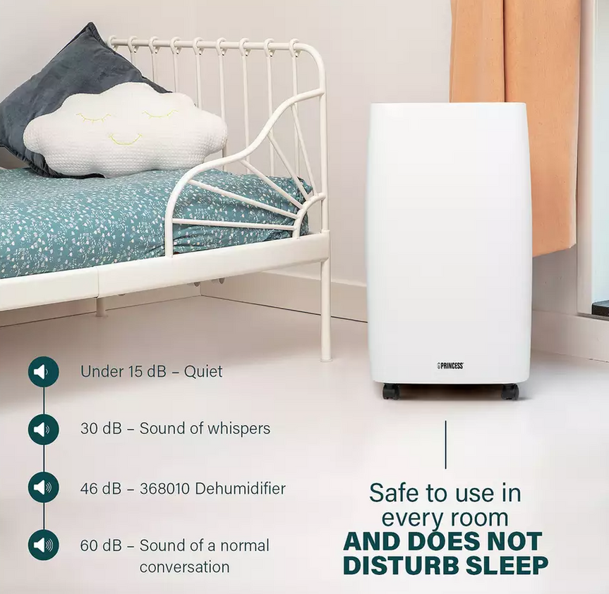 Princess 368010 Dehumidifier Portable Wheeled Digital LED Display 2.5L No Hose - Image 2