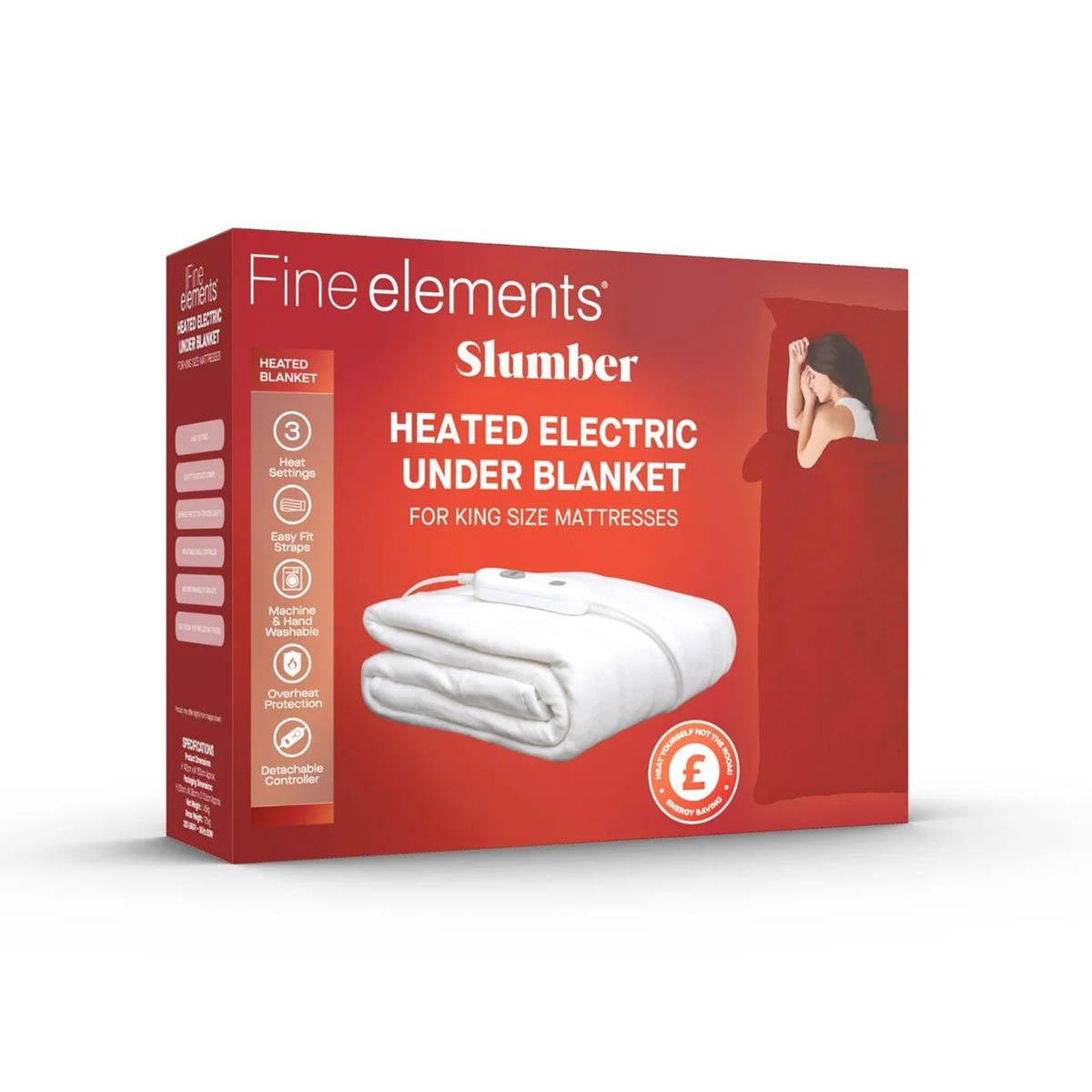 Fine Elements Electric Blanket Heated Underblanket 3 Heat Settings King Size - Image 1