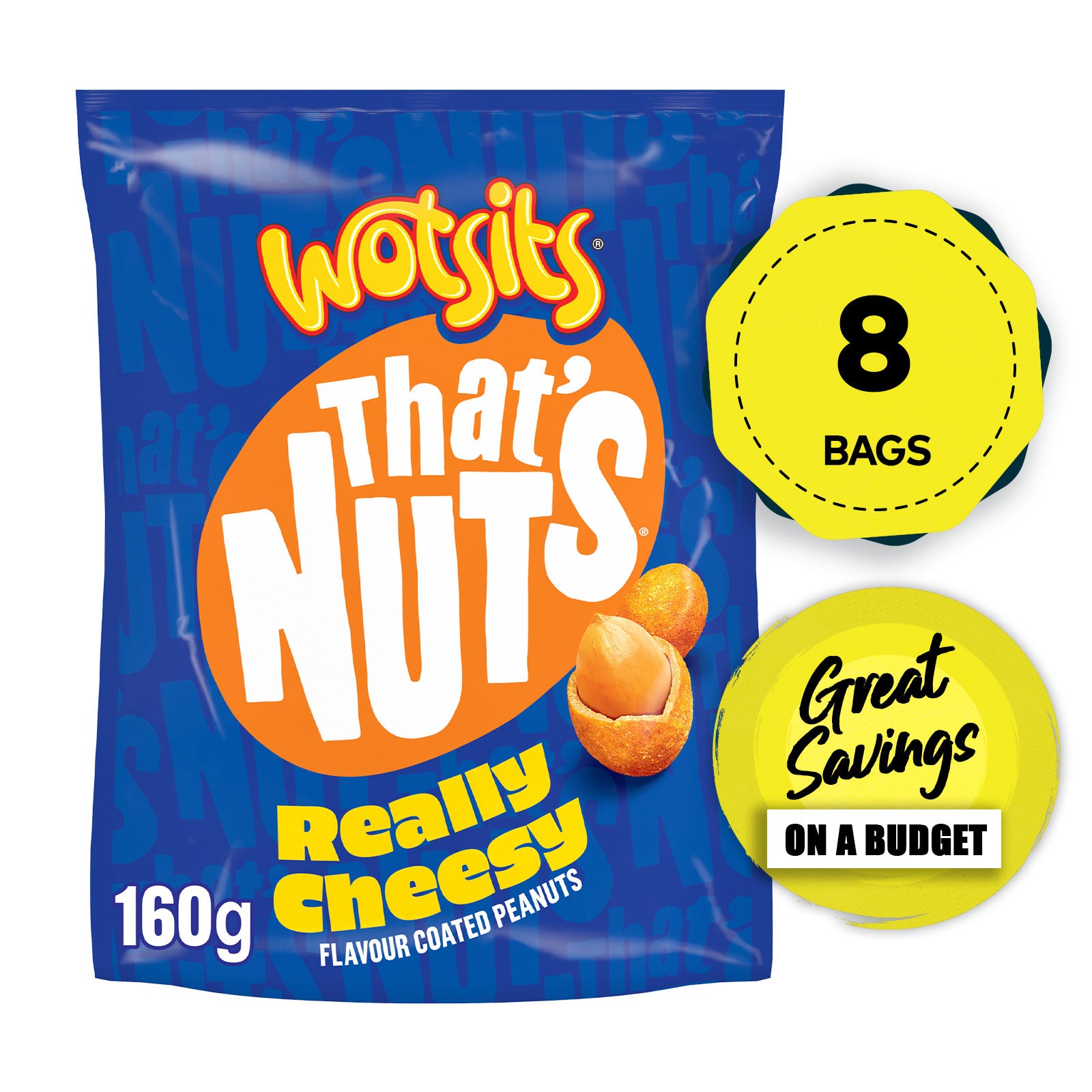 Thatβs Nuts Wotsits Really Cheesy Sharing Coated Peanuts 8 x 160g - Image 1