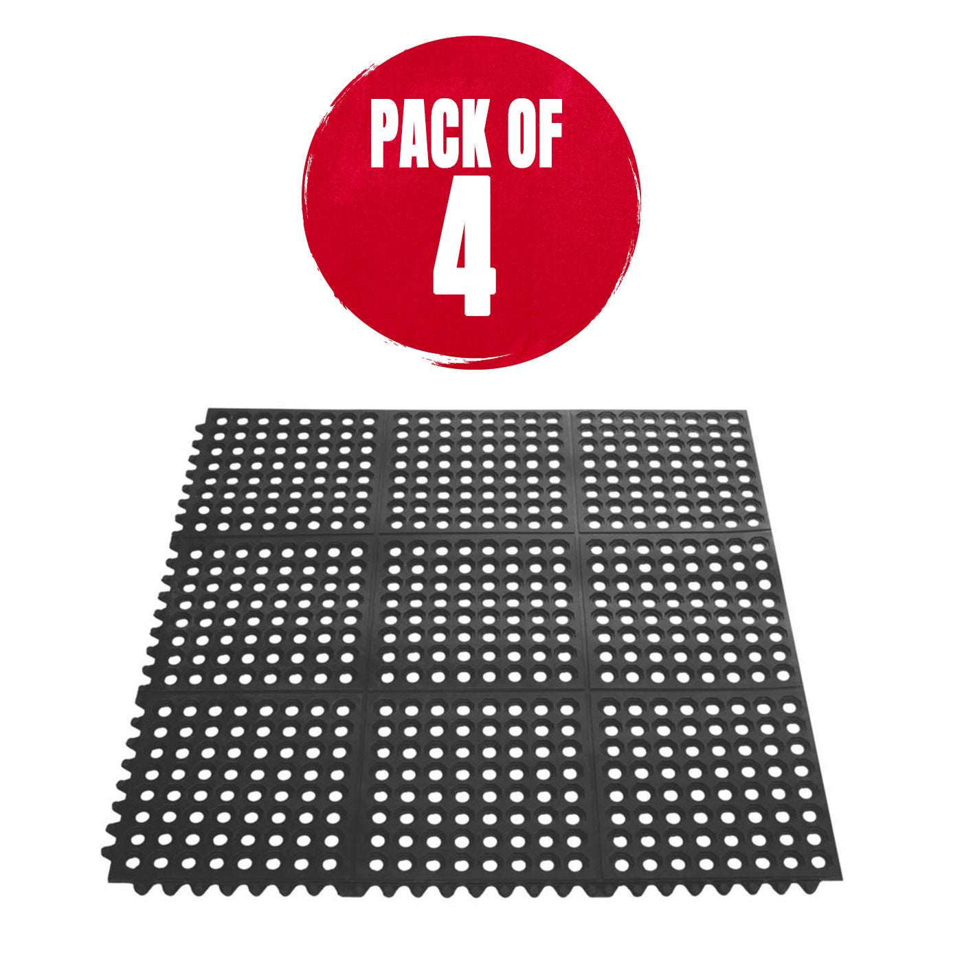 Floor Rubber Mats Interlocking No Slip Durable Kitchen Bar 914x914mm Pack of 4 - Image 1