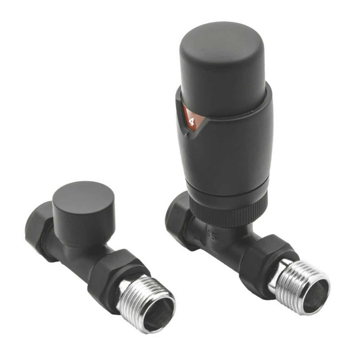 Reina Thermostatic Radiator Valve And Lockshield 15x15mm Black Straight And L/S - Image 1