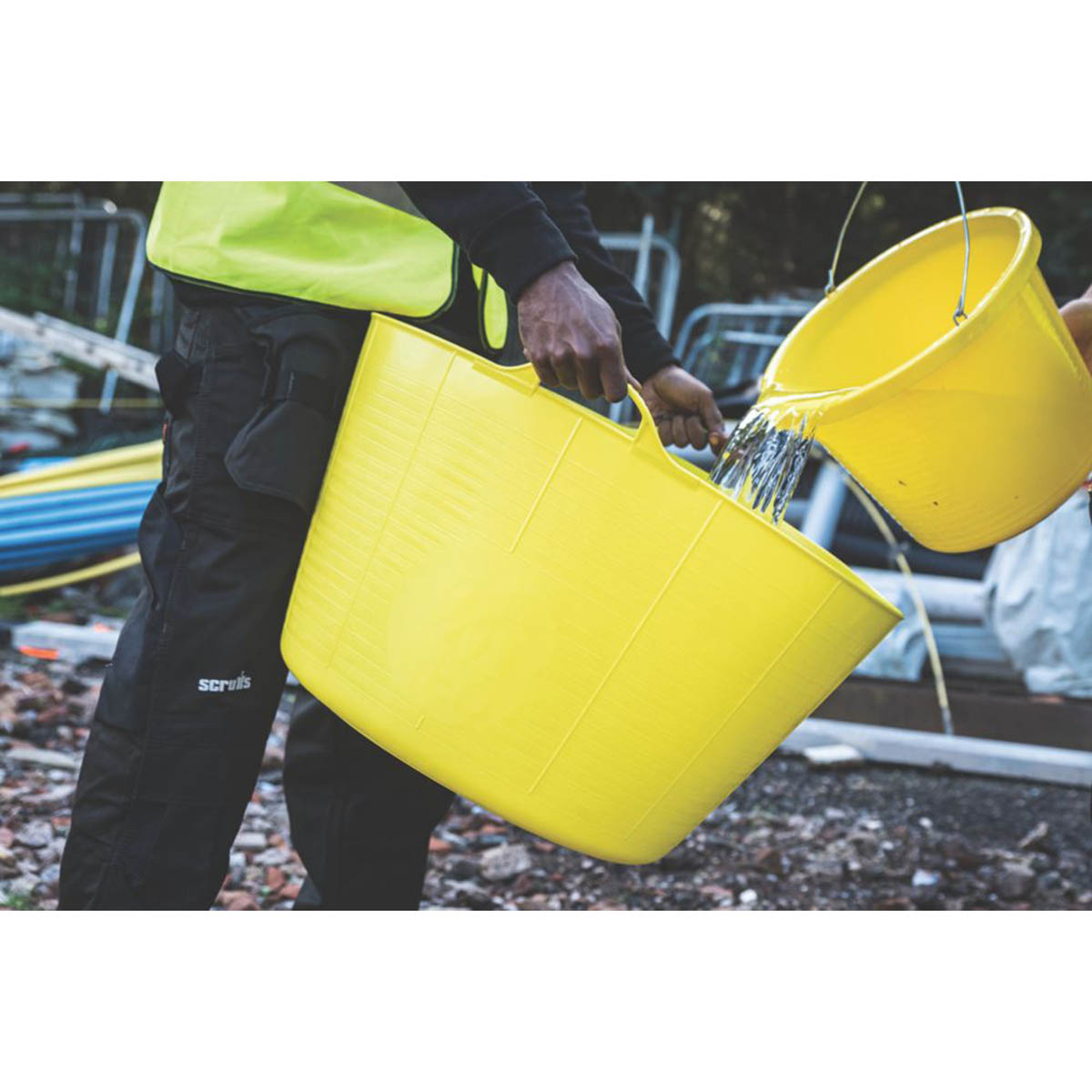 Red Gorilla Tub Bucket Polyethylene Yellow Hardwearing Flexible With Handles 75L - Image 6