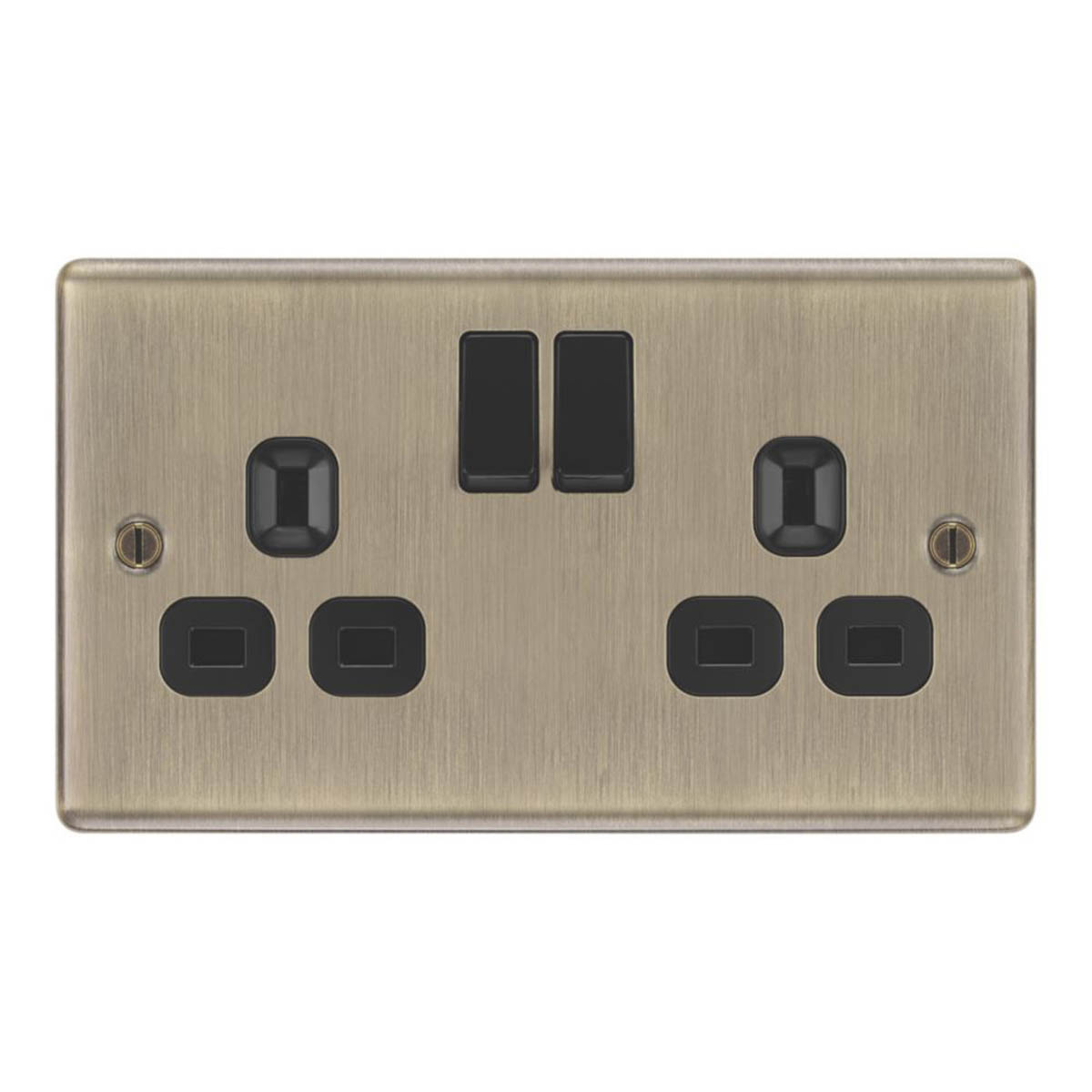 LAP Switched Sockets Double 13A 2 Gang SP Antique Brass Black Inserts 5 Pack - Image 2