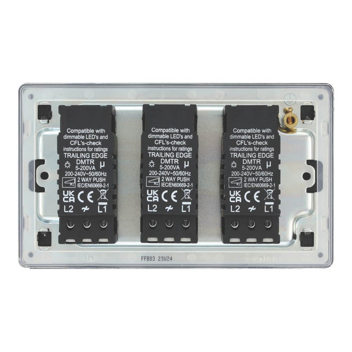 LAP 3-Gang 2-Way LED Dimmer Switch Matt Black with Colour-Matched Inserts - Image 3