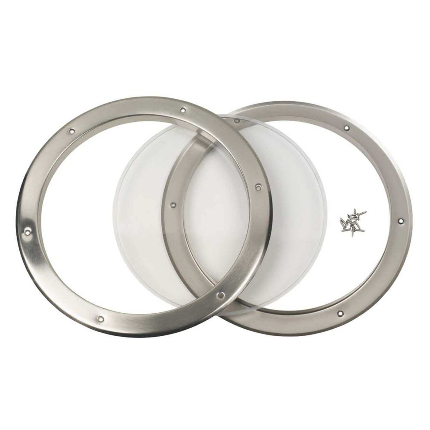 Mottez Porthole Vision Panel For Doors Round Brushed Polished Steel 390mm - Image 1