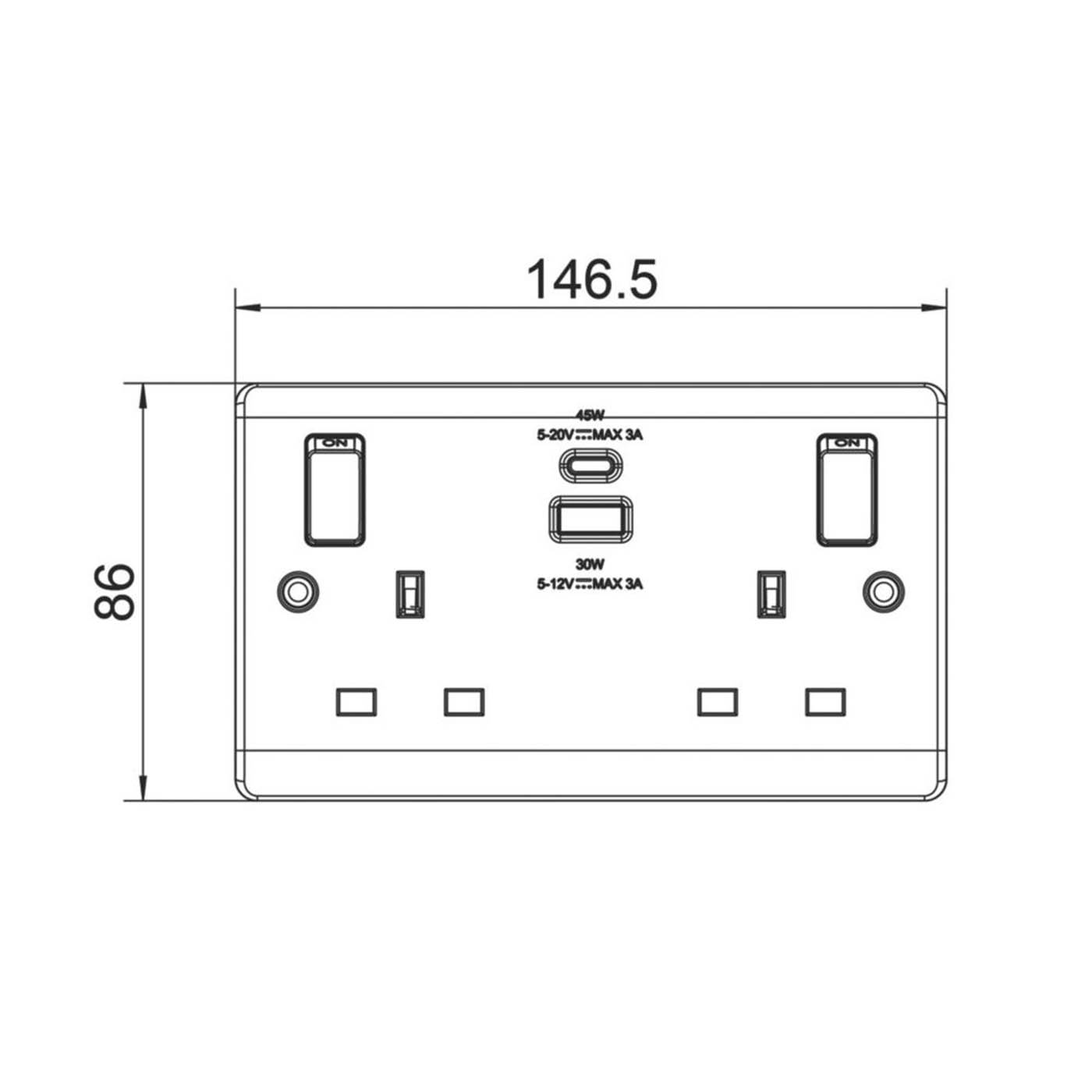 LAP 13A 2-Gang SP Switched Socket + 3A 45W 2-Outlet Type A & C USB Charger White - Image 6