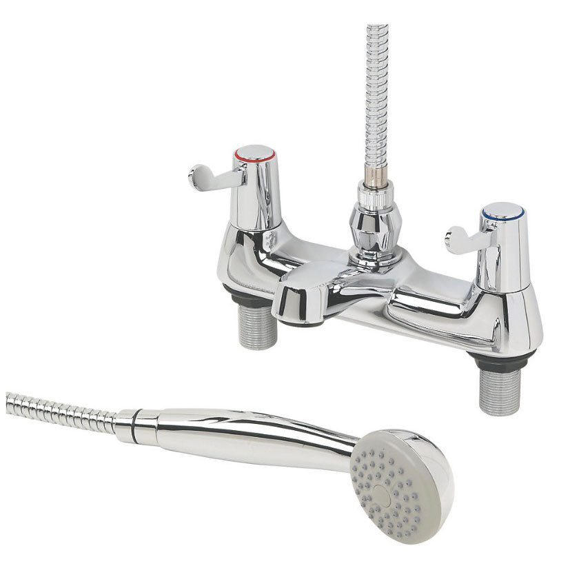 Bath Filler Tap Shower Mixer Chrome Dual Lever Hand Held Set Brass Bathroom - Image 2
