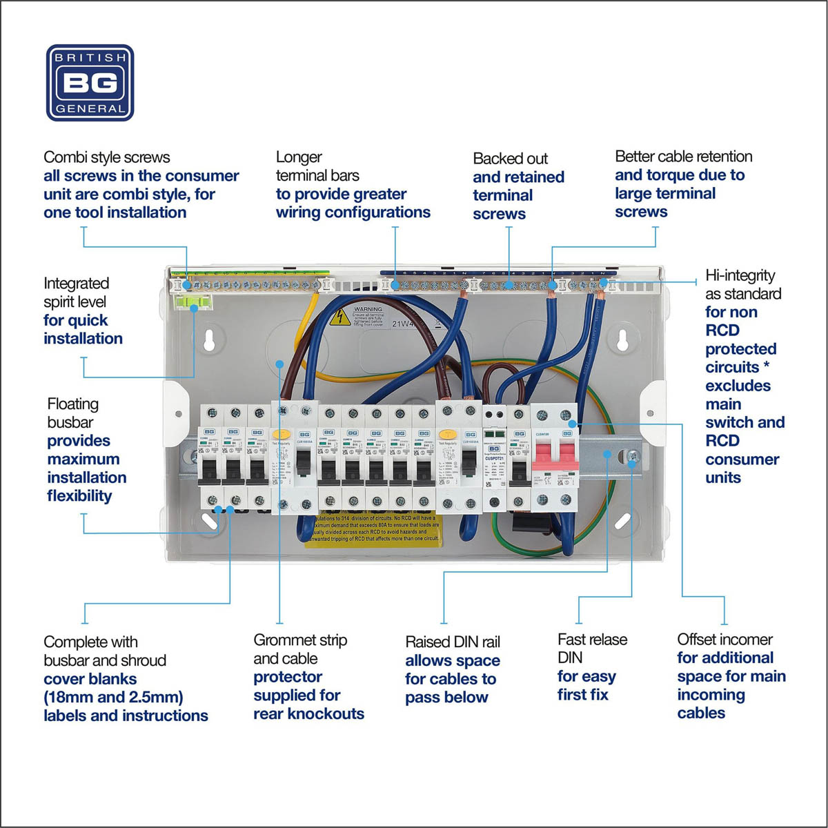 BG Consumer Unit 8 Way Dual RCD Populated 2 x 100A With SPD + 8 MCB Modern White - Image 9