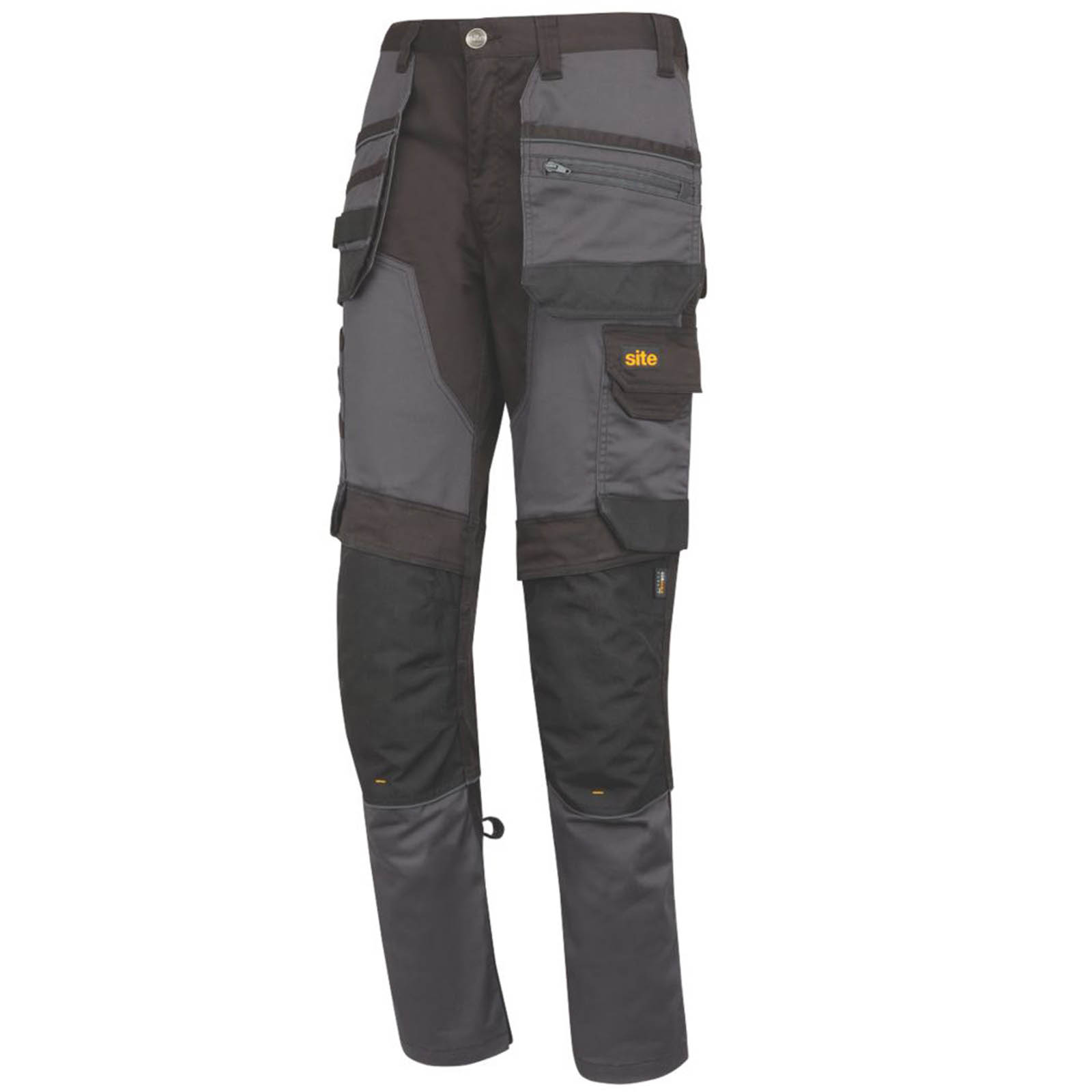 Site Work Trousers Mens Slim Fit Grey Black Stretch Multi Pockets Cargo 36W 32L - Image 1