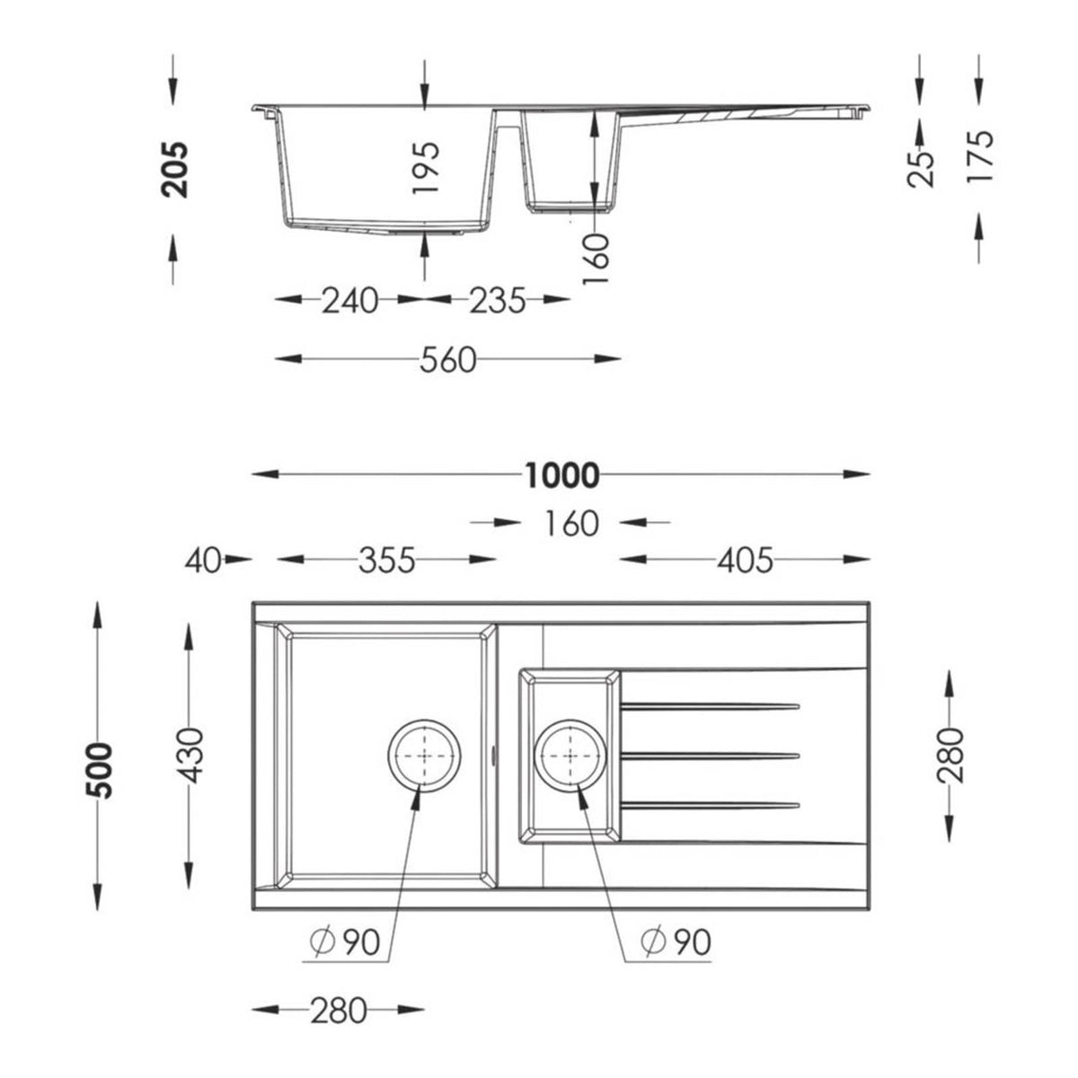 Swirl Kitchen Sink 1.5 Bowl Grey Composite Inset Reversible Drainer Modern - Image 3