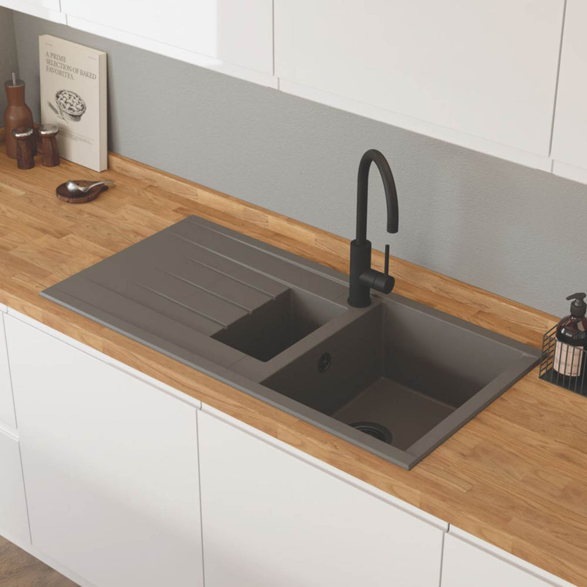 Swirl Erzen 1.5 Bowl Grey Composite Sink 1000mm x 500mm - Image 5