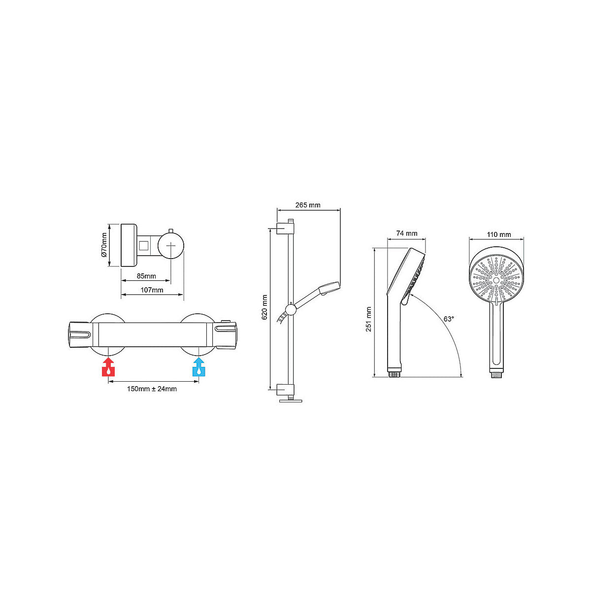 Mira Mixer Shower Thermostatic Atom EV Chrome Rear-Fed Exposed 4-Spray Pattern - Image 4