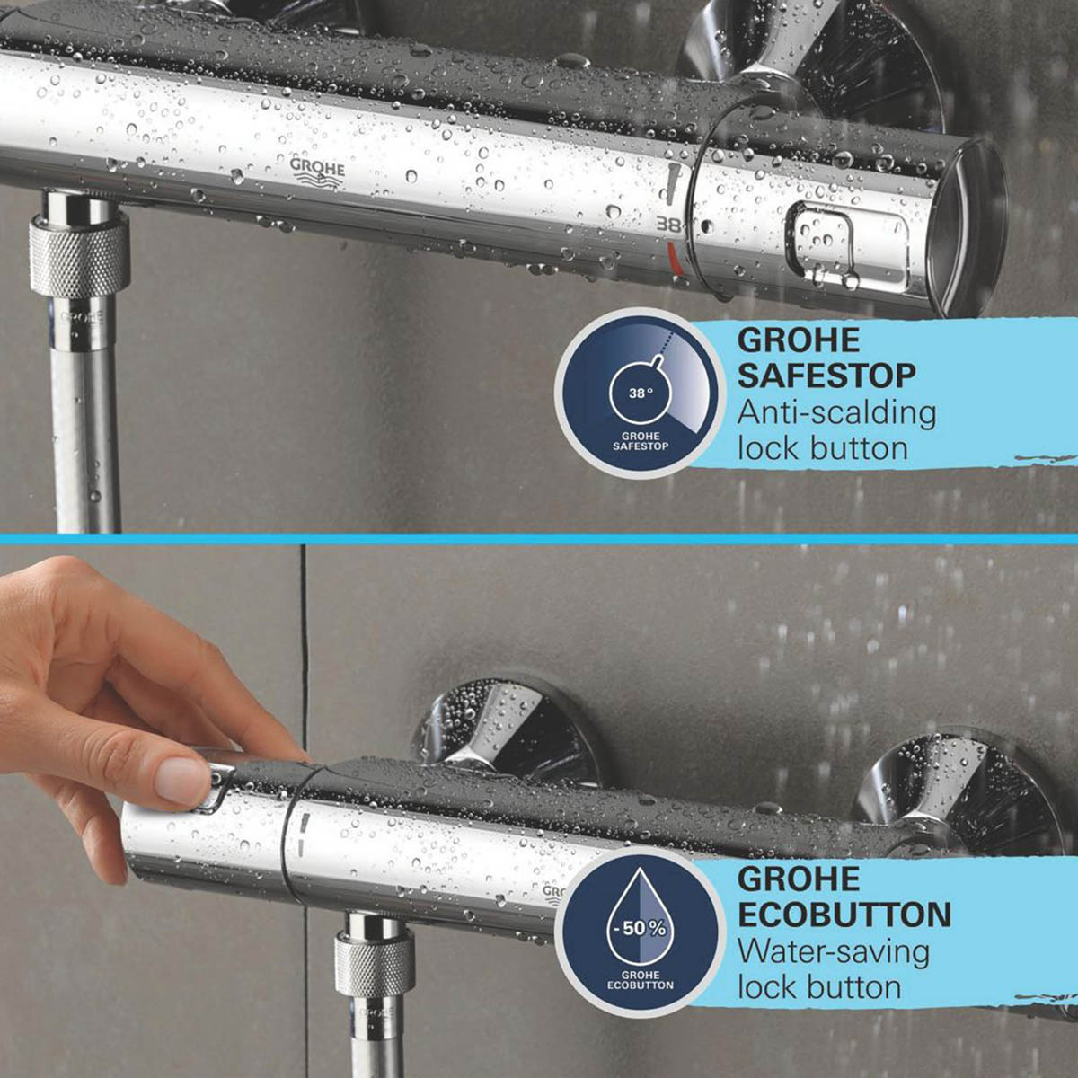 Grohe Thermostatic Shower Mixer Exposed Chrome Single Spray Pattern Round Head - Image 3