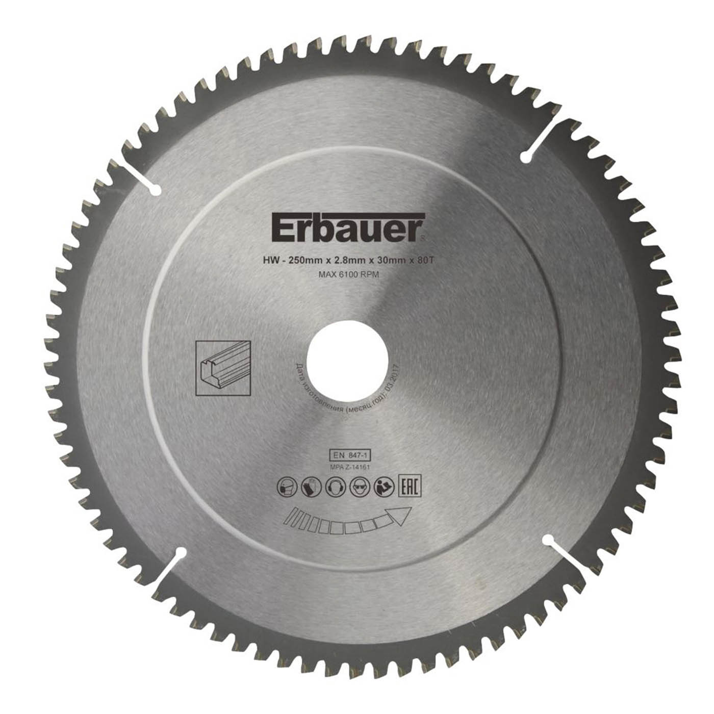 Erbauer Circular Saw Blade 250x30mm TCT Fine Cut 80T Aluminium Plastic Laminate - Image 1