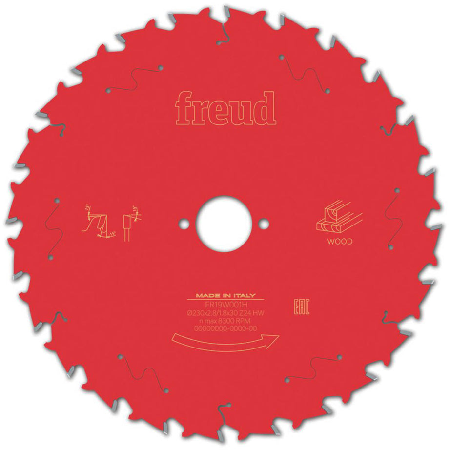 Freud Circular Saw Blade 24T Carbide Tipped Teeth Coarse Cut Wood 230mm x 30mm - Image 1
