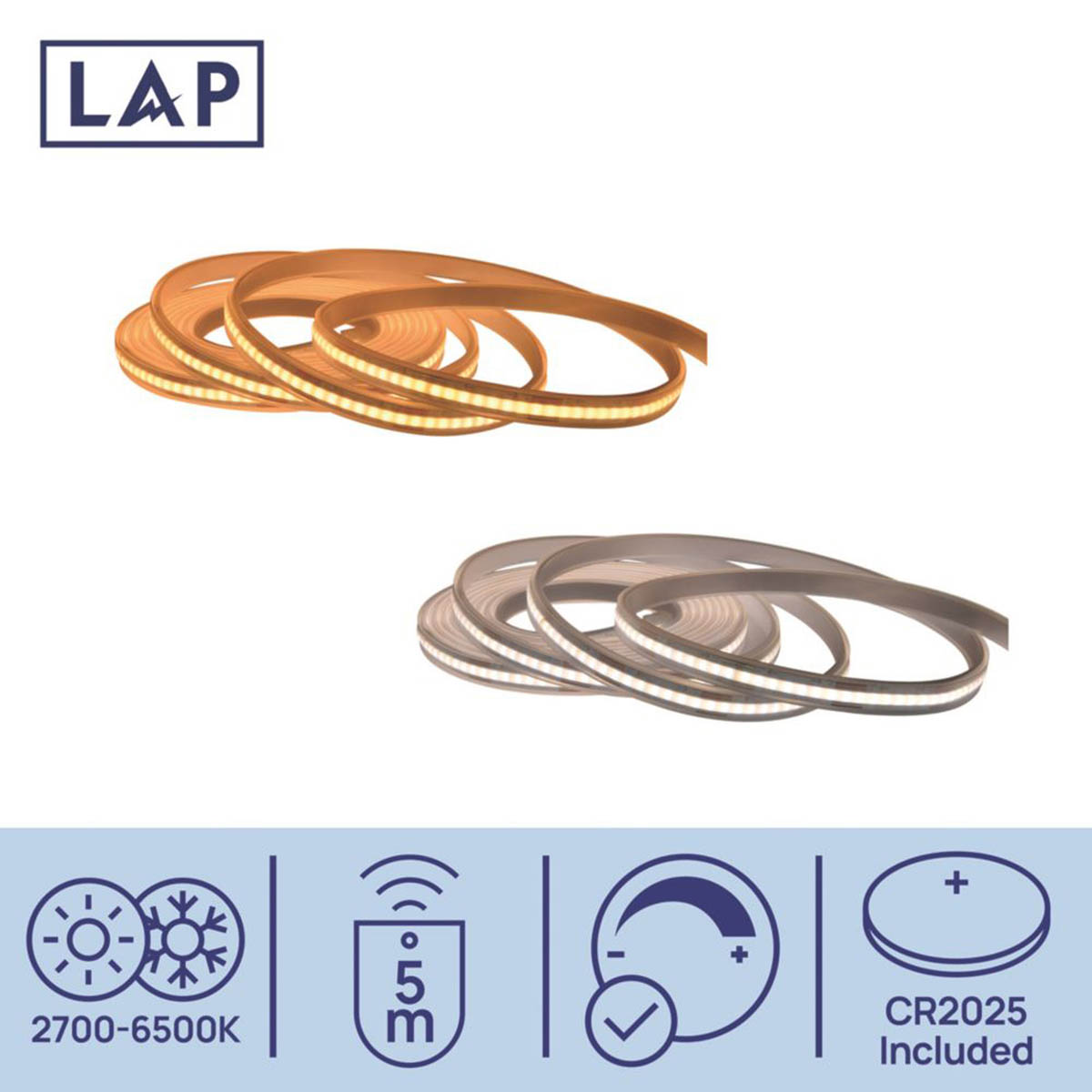 Lap LED Strip Light 5m Dimmable Variable White 2000lm Indoor Outdoor 20W - Image 5