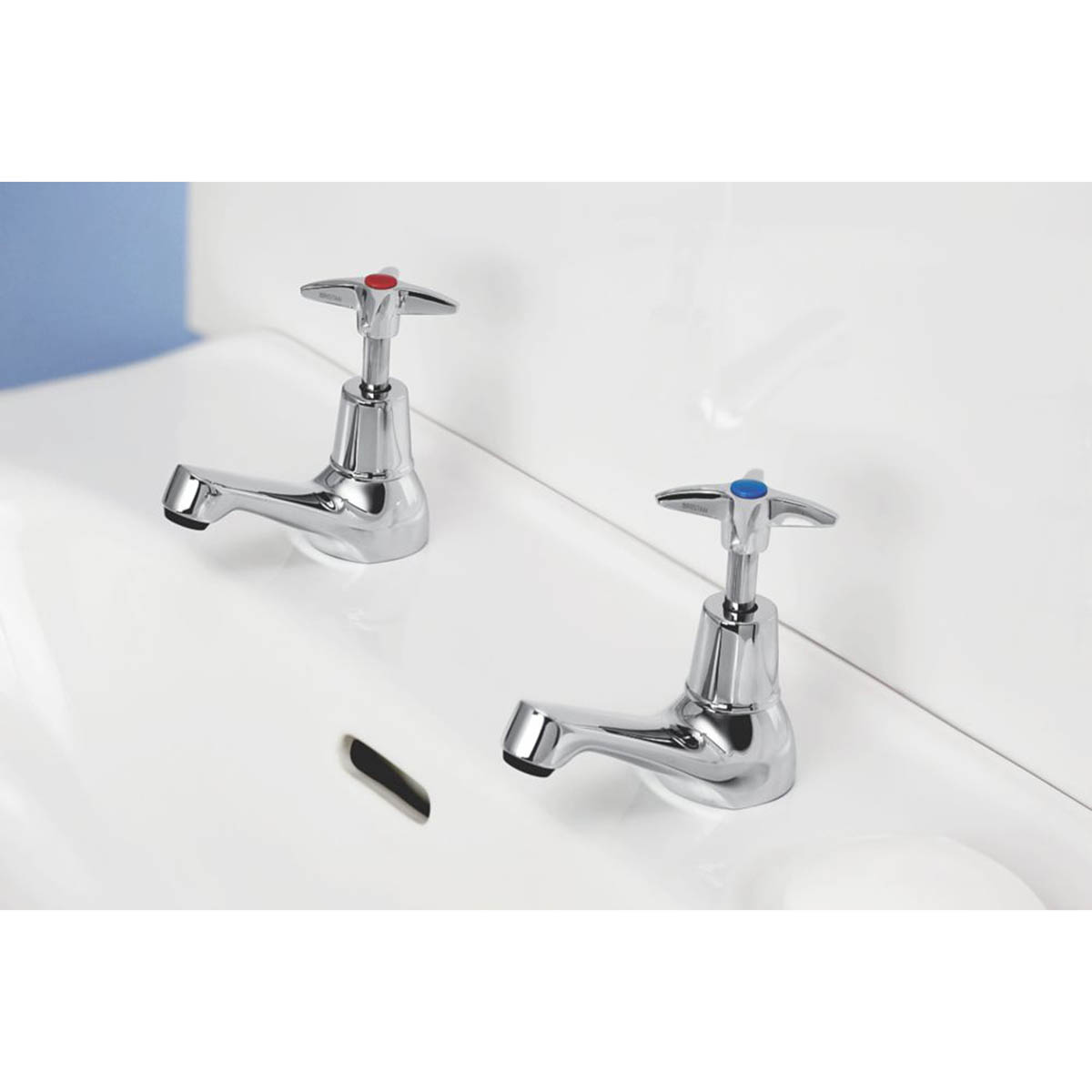Bristan Bathroom Basin Pillar Tap Chrome 98mm Cross Head Hot Cold Pair - Image 2