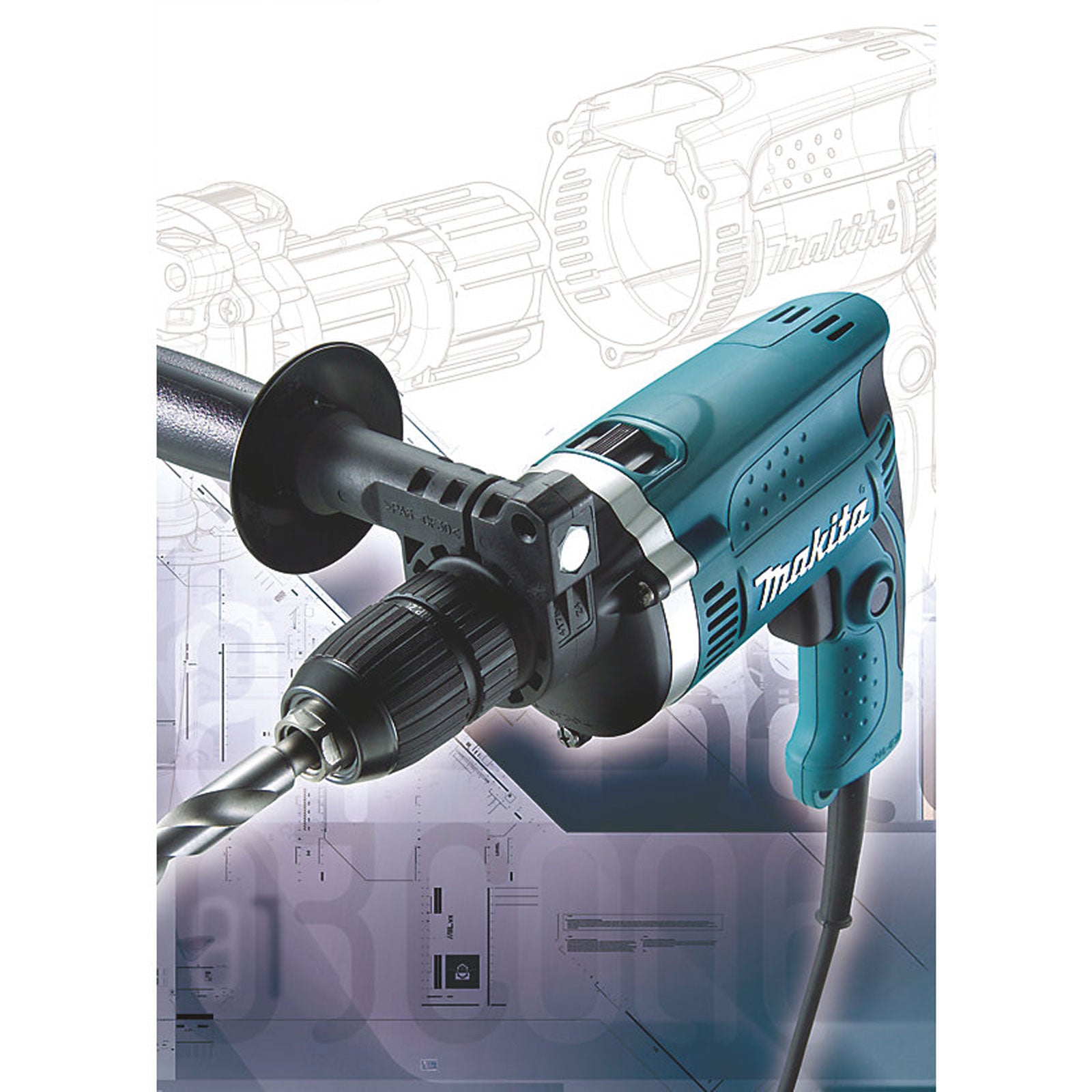 Makita Percussion Drill HP1631K/2 Electric Brushed Keyless Chuck Case 710W 240V - Image 5
