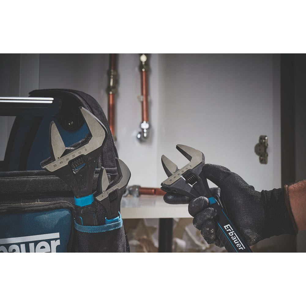 Erbauer Adjustable Wrench Set Soft-Grip Handle Chrome Vanadium Steel 38 50 60mm - Image 2