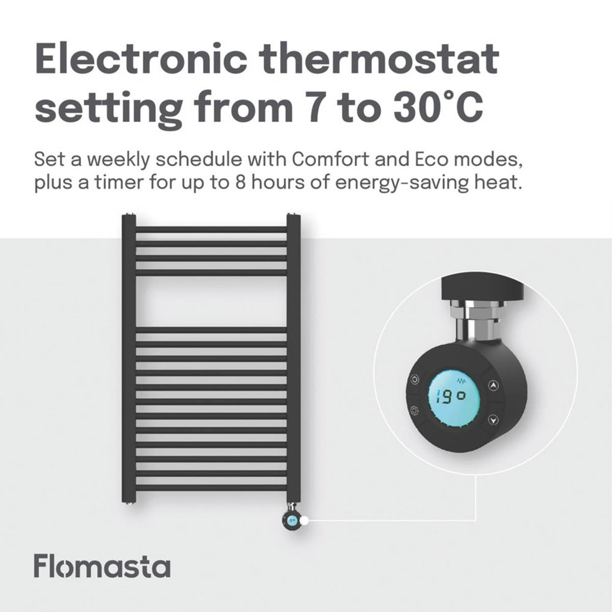 Flomasta Electric Towel Rail Radiator Black Flat Bathroom Warmer (H)80x(W)50cm - Image 5