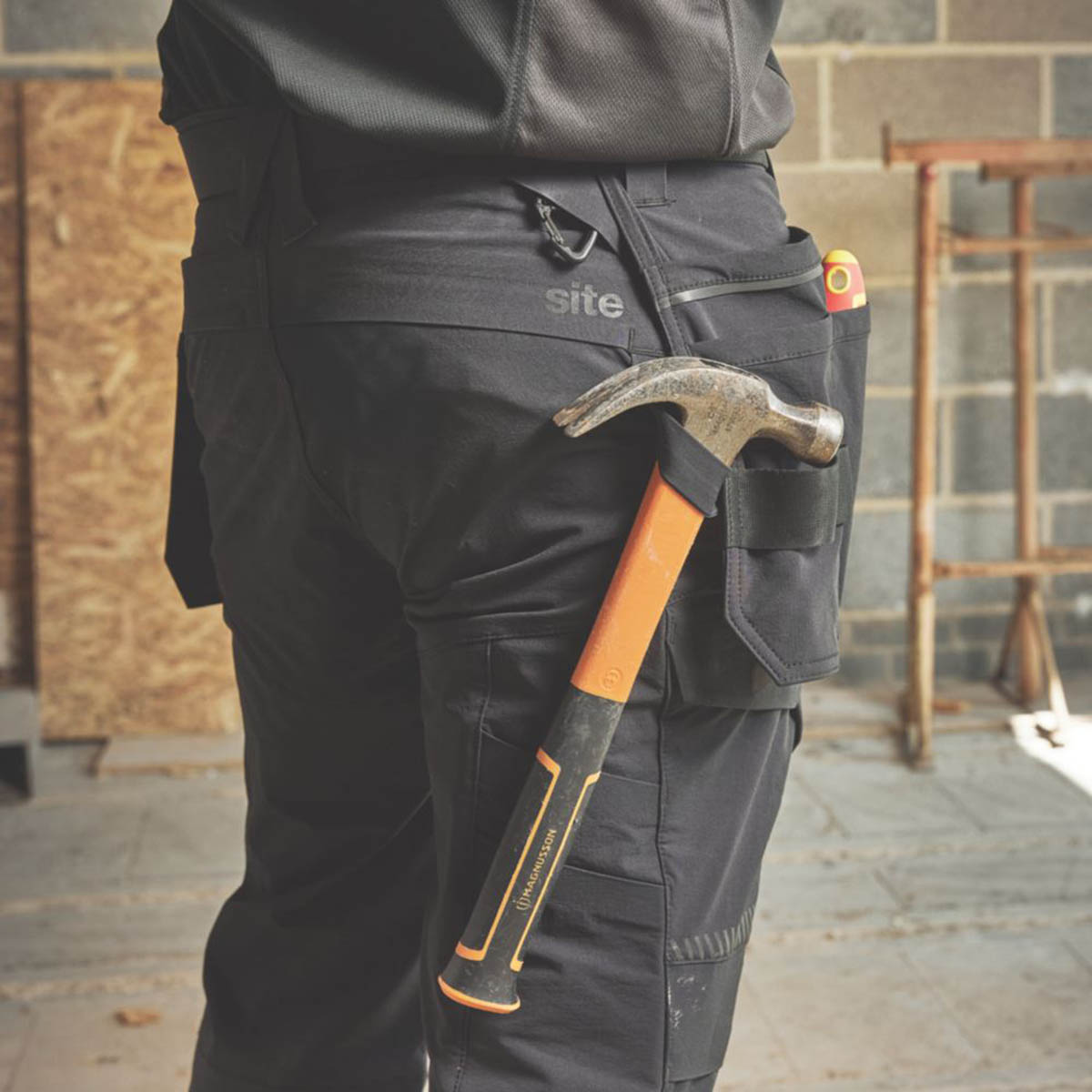 Site Work Trousers Mens Slim Fit Black Stretch Multi Pockets Cargo 32"W 32"L - Image 5