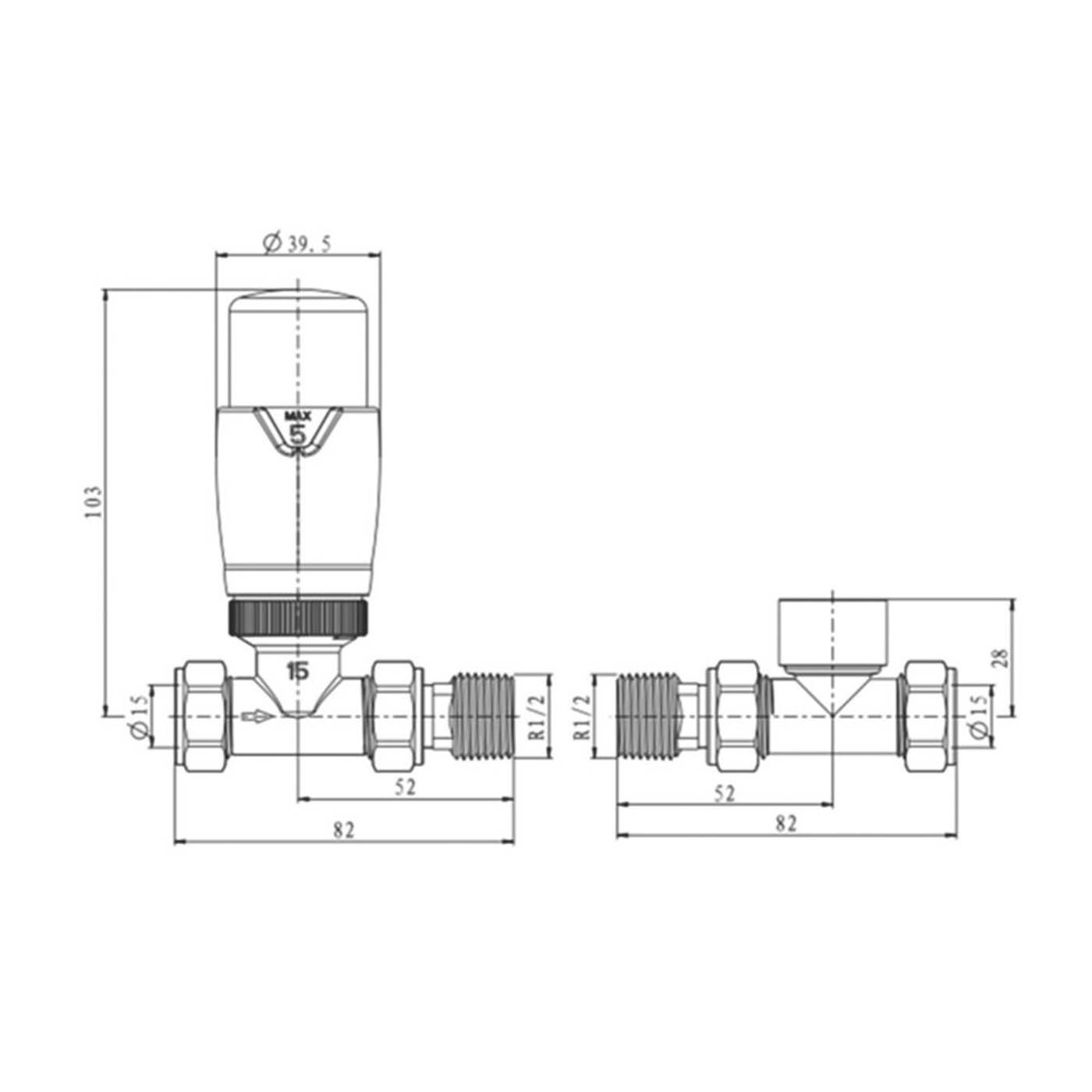 Reina Thermostatic Radiator Valve And Lockshield 15x15mm White Straight - Image 3