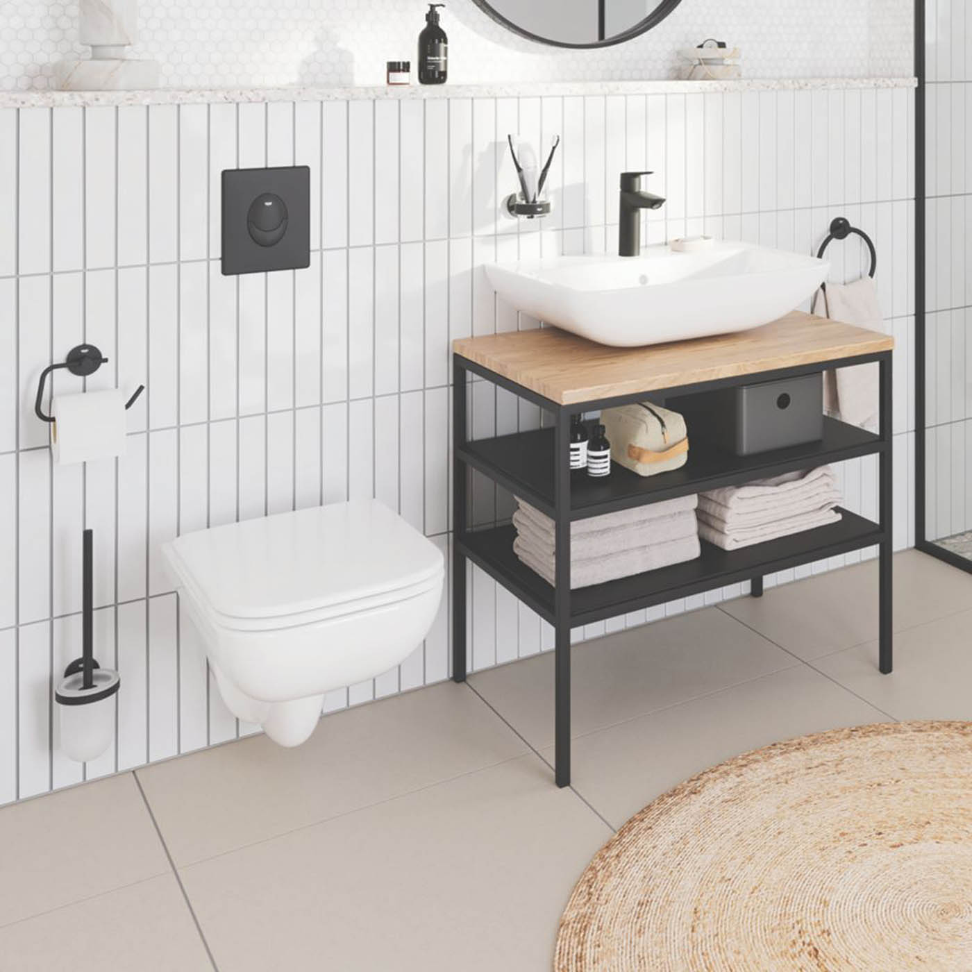 Grohe Toilet Roll Holder Matt Black Round Wall Mounted Bathroom Accessory Modern - Image 2