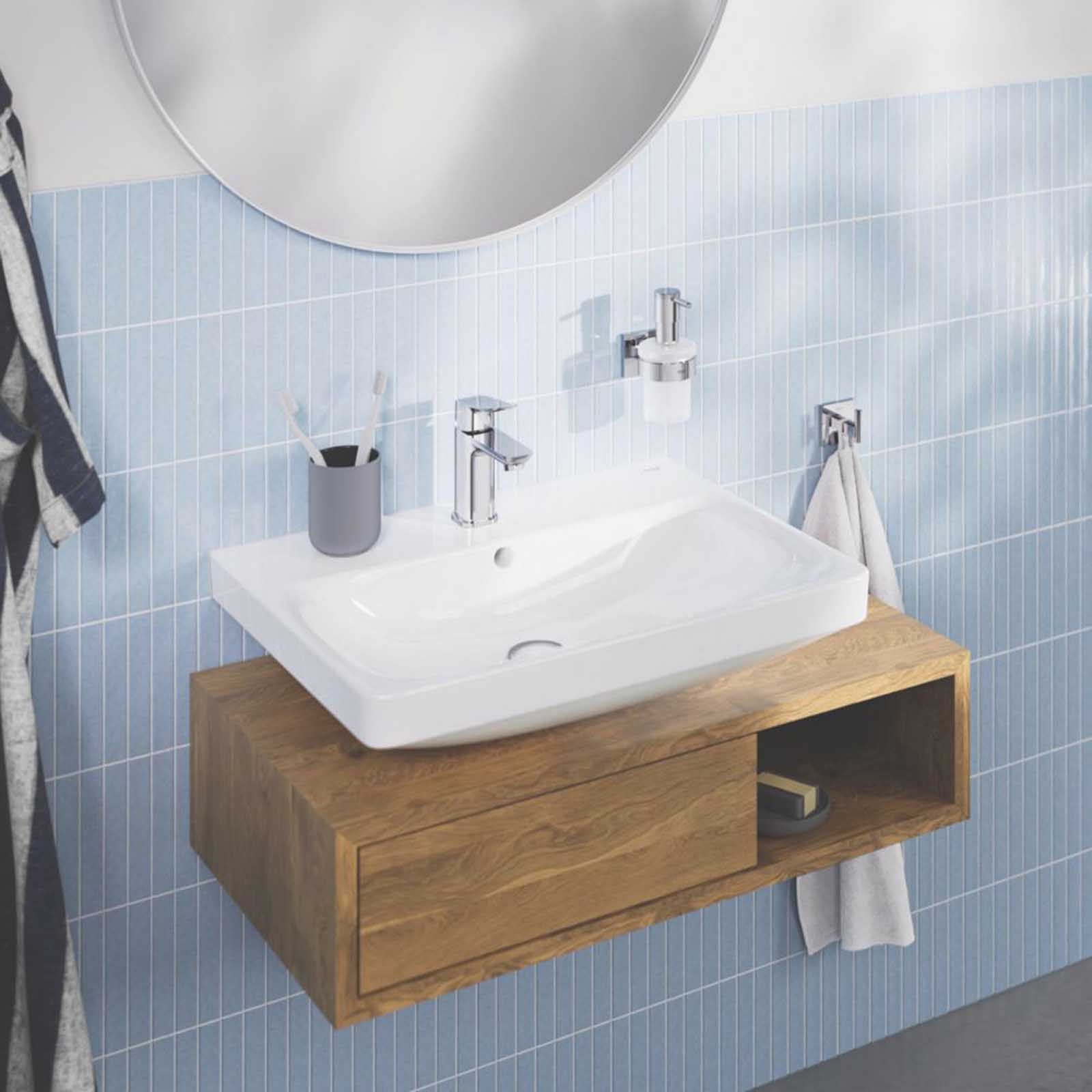 Grohe Dice Chrome 185mm Standard Lever Mono Basin Mixer Tap With Clicker Waste - Image 2