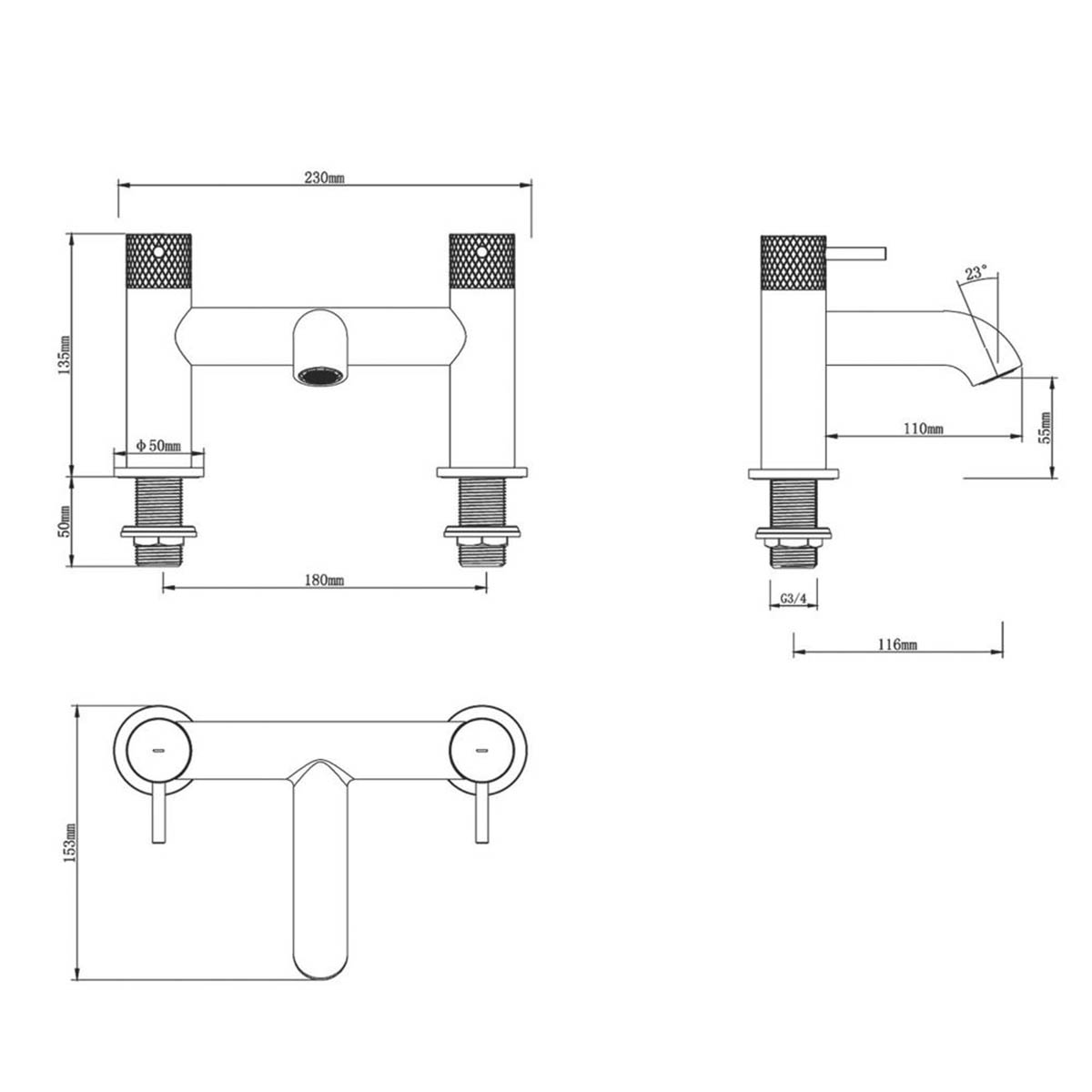 Swirl Bath Filler Tap Mixer Chrome Dual Lever 1/4 Turn Bathroom Modern Faucet - Image 3