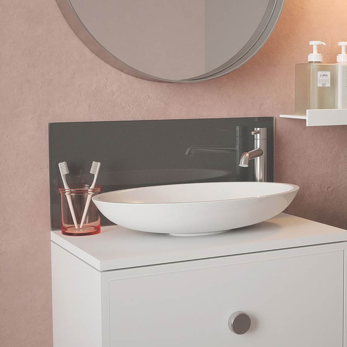 Bathroom Splashback Self-Adhesive Metallic Charcoal Glass 600mm x 250mm x 4mm - Image 5