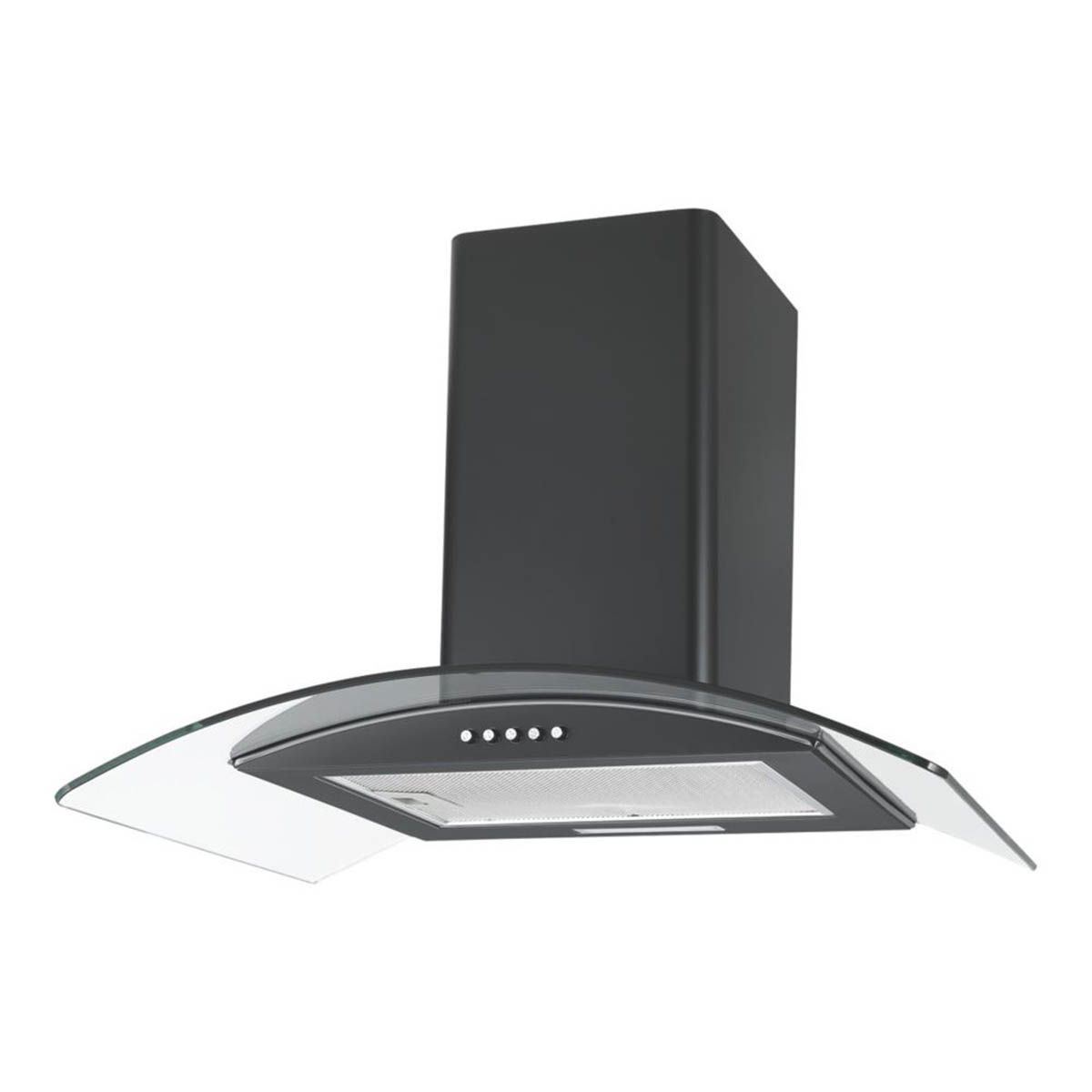 Cooker Hood Curved Glass Black Kitchen Extractor Fan Height-Adjustable 600mm - Image 1