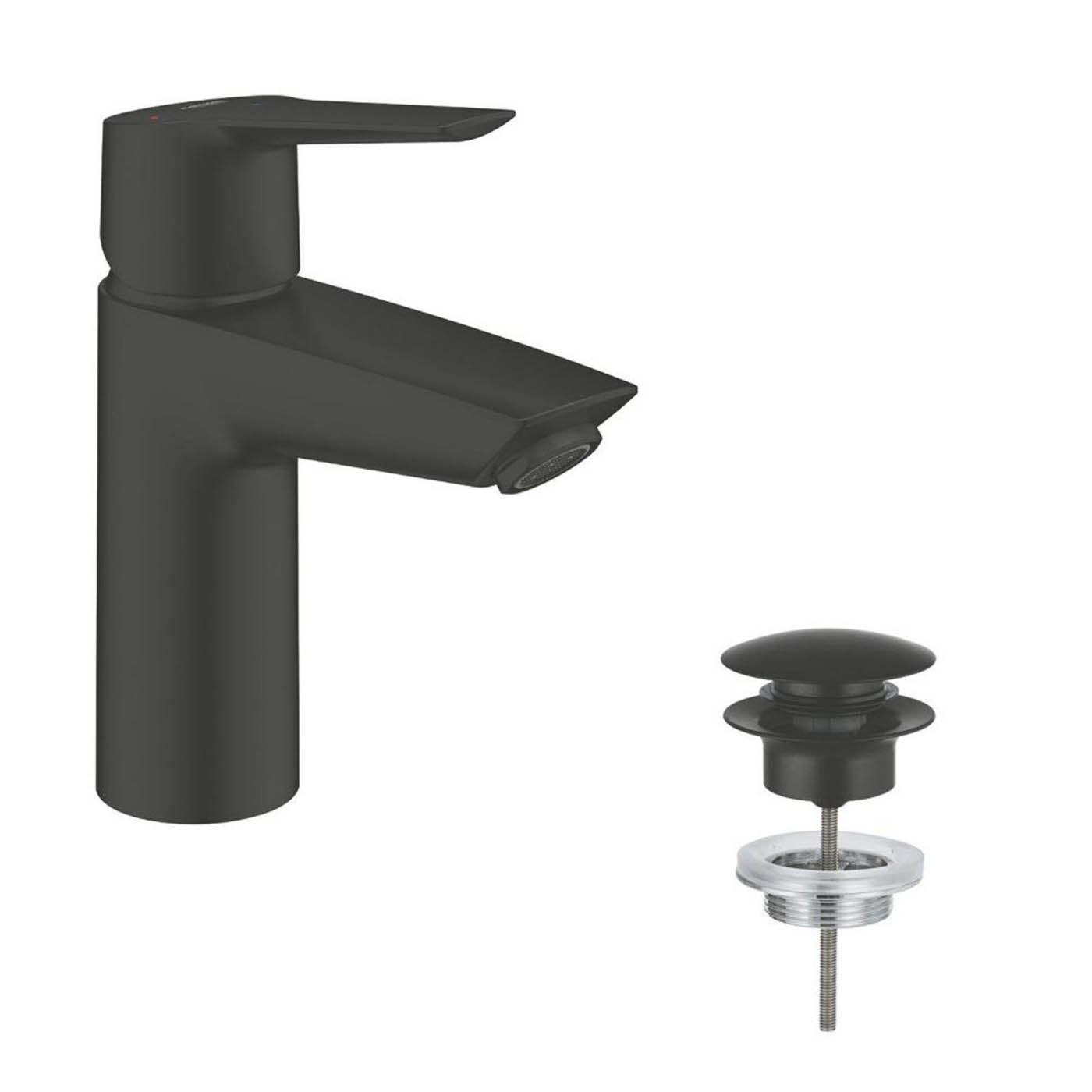Grohe QuickFix Start Matt Black 165mm Standard Lever Mono Basin Mixer Tap With Pop-Up Waste - Image 2