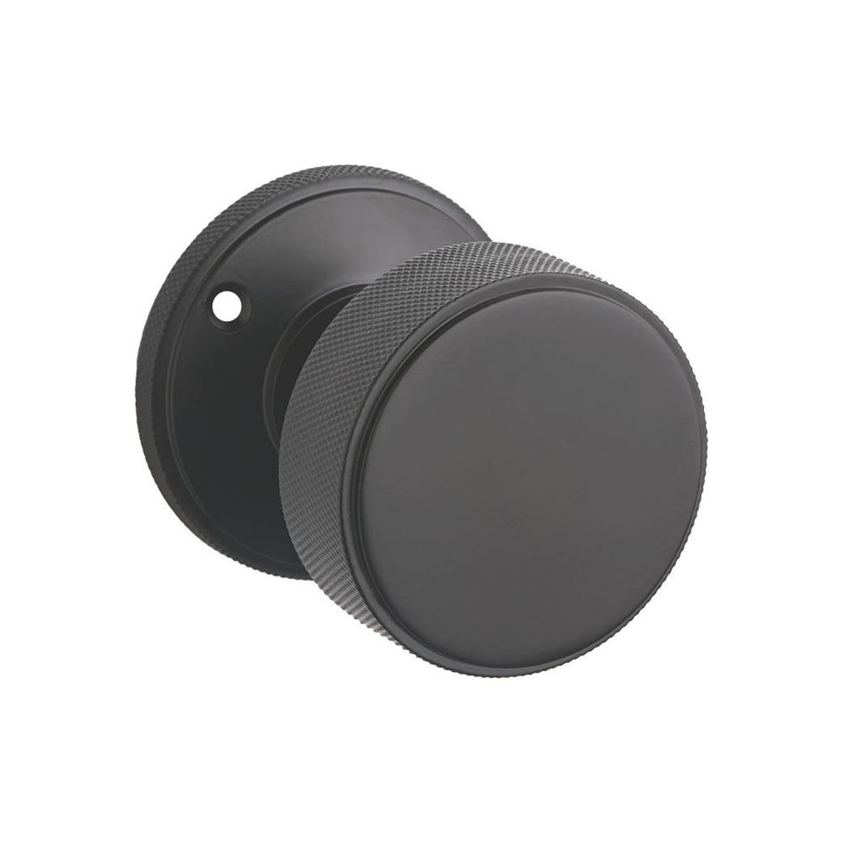 Designer Levers Mortice Door Knob Pair Matt Black Knurled Brass Internal 60mm - Image 1