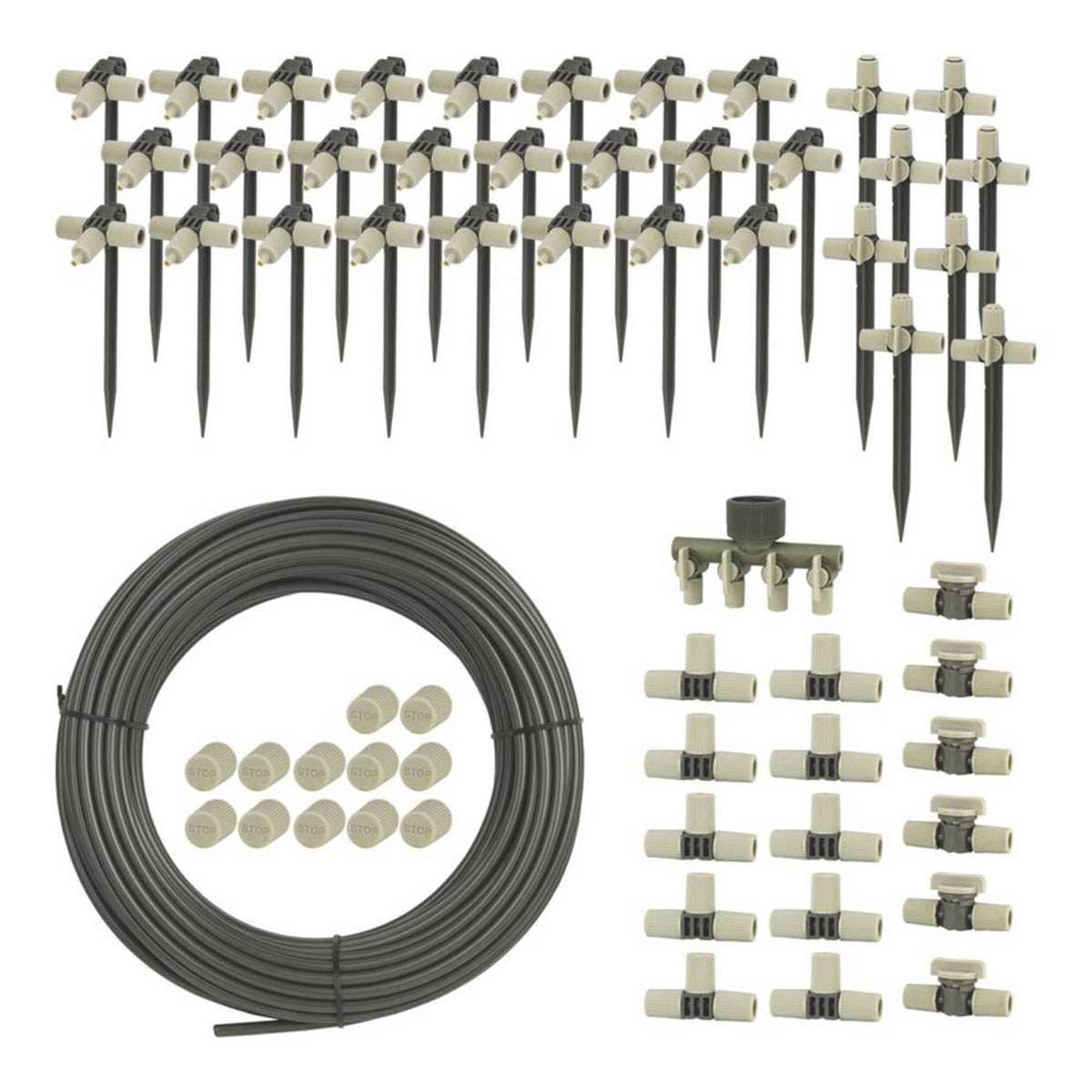 Verve Irrigation Kit 360° Nozzles 4 Way Tap Stake Sprinkler System 62 Piece - Image 1