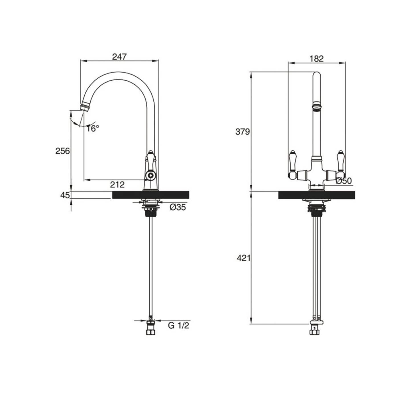 Clearwater Monobloc Tap Twist And Spray Dual Lever Brushed Bronze Traditional - Image 4