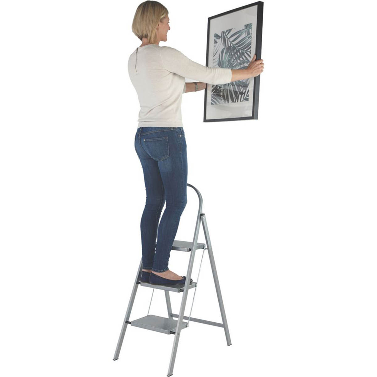 Step Stool Ladder Steel 3-Tread Step Non-Slip Feet Folding Compact 150kg 0.68m - Image 3